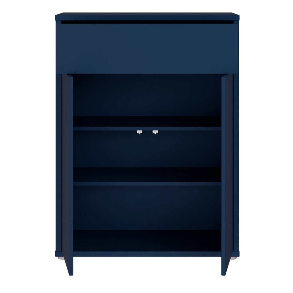 Alice Springs Compact Shoe Cabinet with 2 Doors Push-to-Open & 1 Drawer Push-to-Open in Night Blue