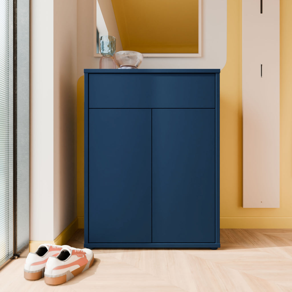 Alice Springs Compact Shoe Cabinet with 2 Doors Push-to-Open & 1 Drawer Push-to-Open in Night Blue