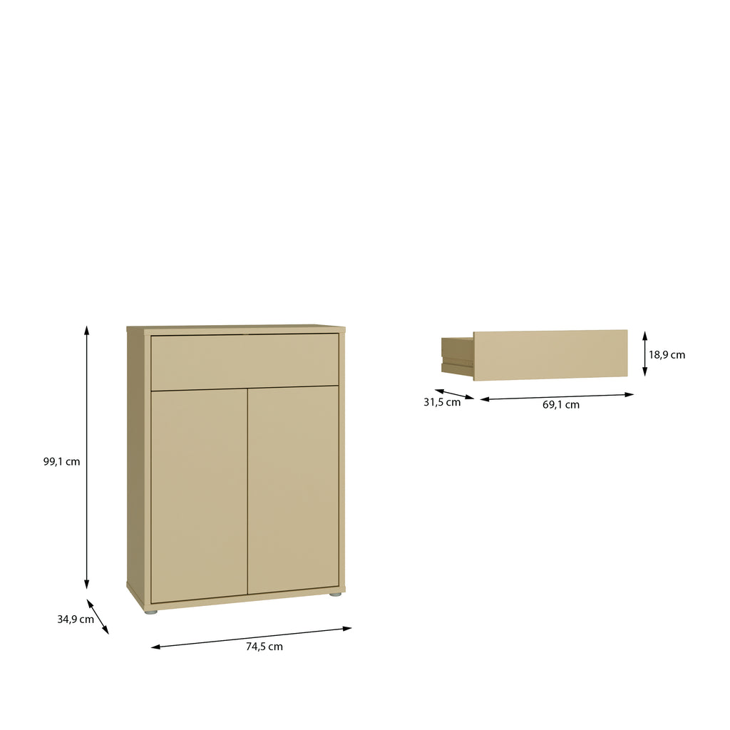 Alice Springs Compact Shoe Cabinet with 2 Doors Push-to-Open & 1 Drawer Push-to-Open in Butter Yellow