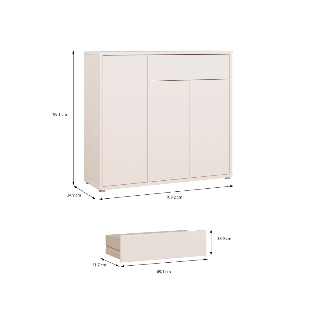 Alice Springs Shoe Cabinet with 3 Doors Push-to-Open & 1 Drawer Push-to-Open in Sand