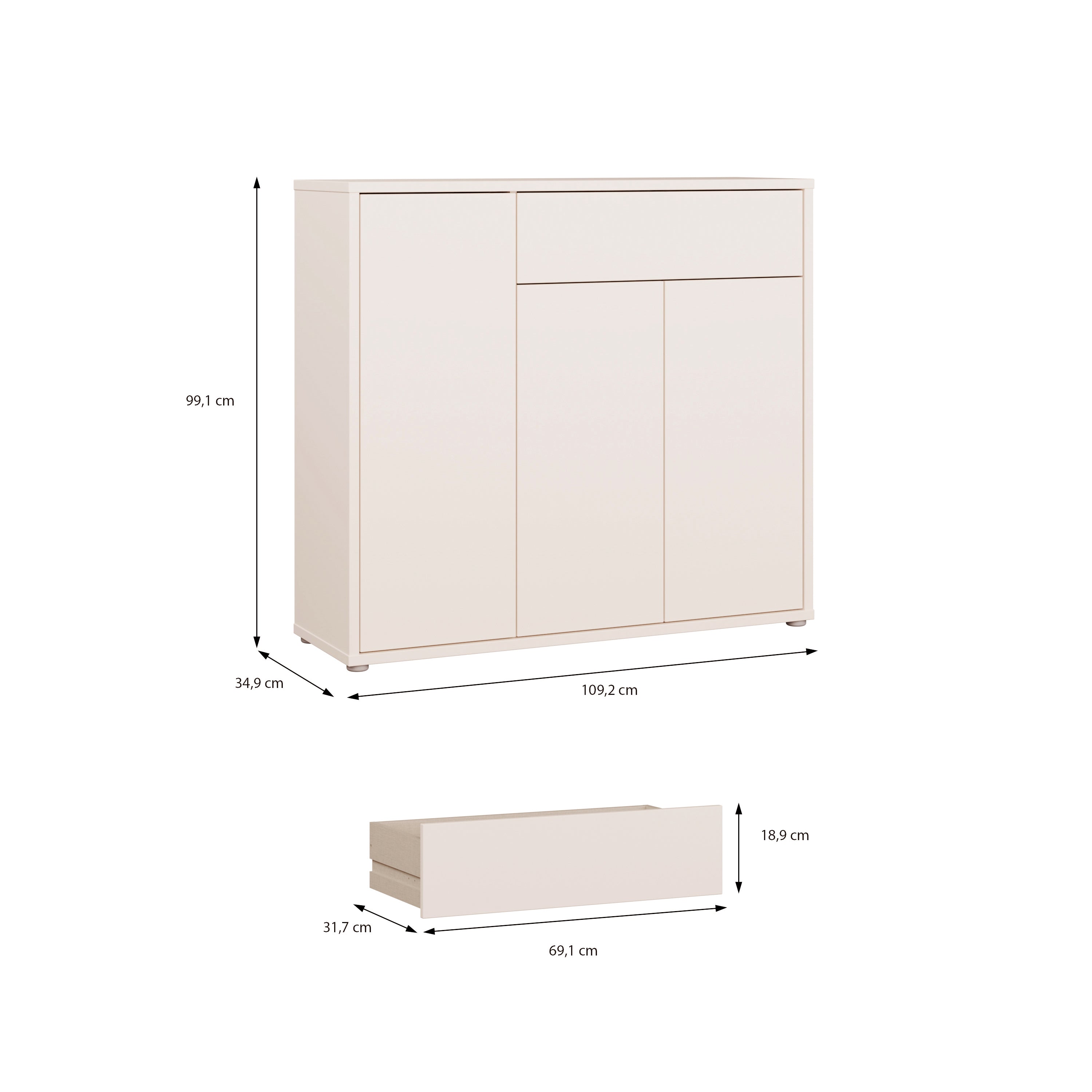 Alice Springs Shoe Cabinet with 3 Doors Push-to-Open & 1 Drawer Push-to-Open in Sand