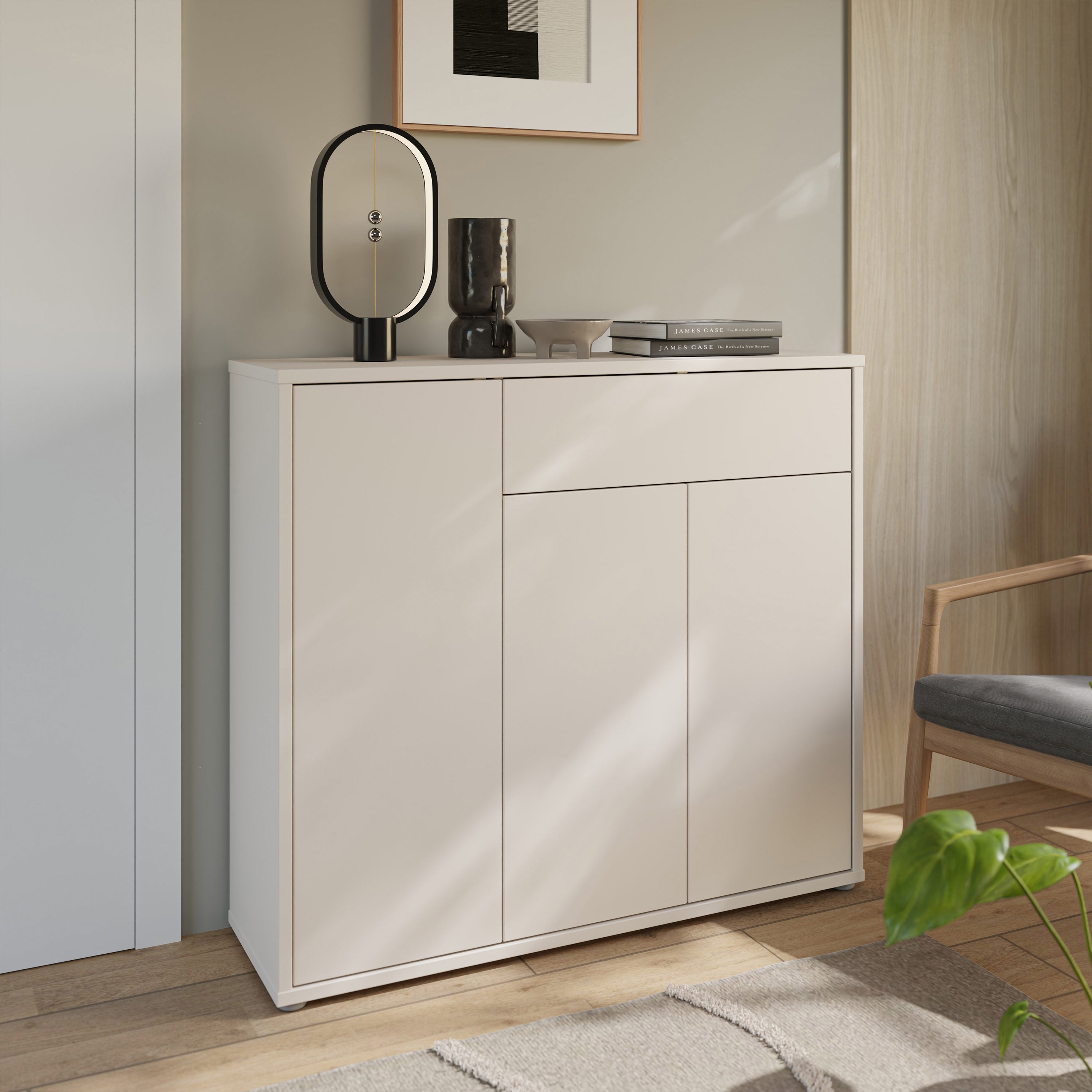 Alice Springs Shoe Cabinet with 3 Doors Push-to-Open & 1 Drawer Push-to-Open in Sand
