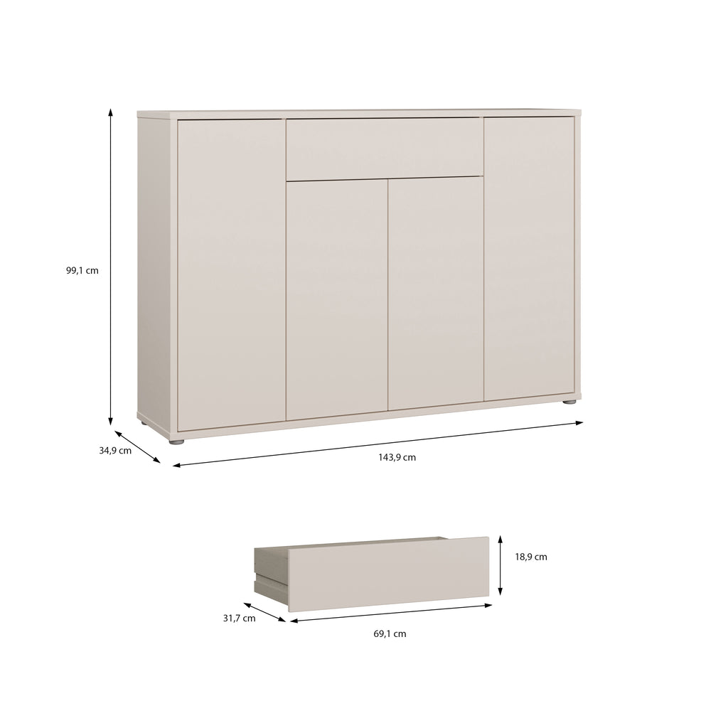 Alice Springs Shoe Cabinet with 4 Doors Push-to-Open & 1 Drawer Push-to-Open in Sand