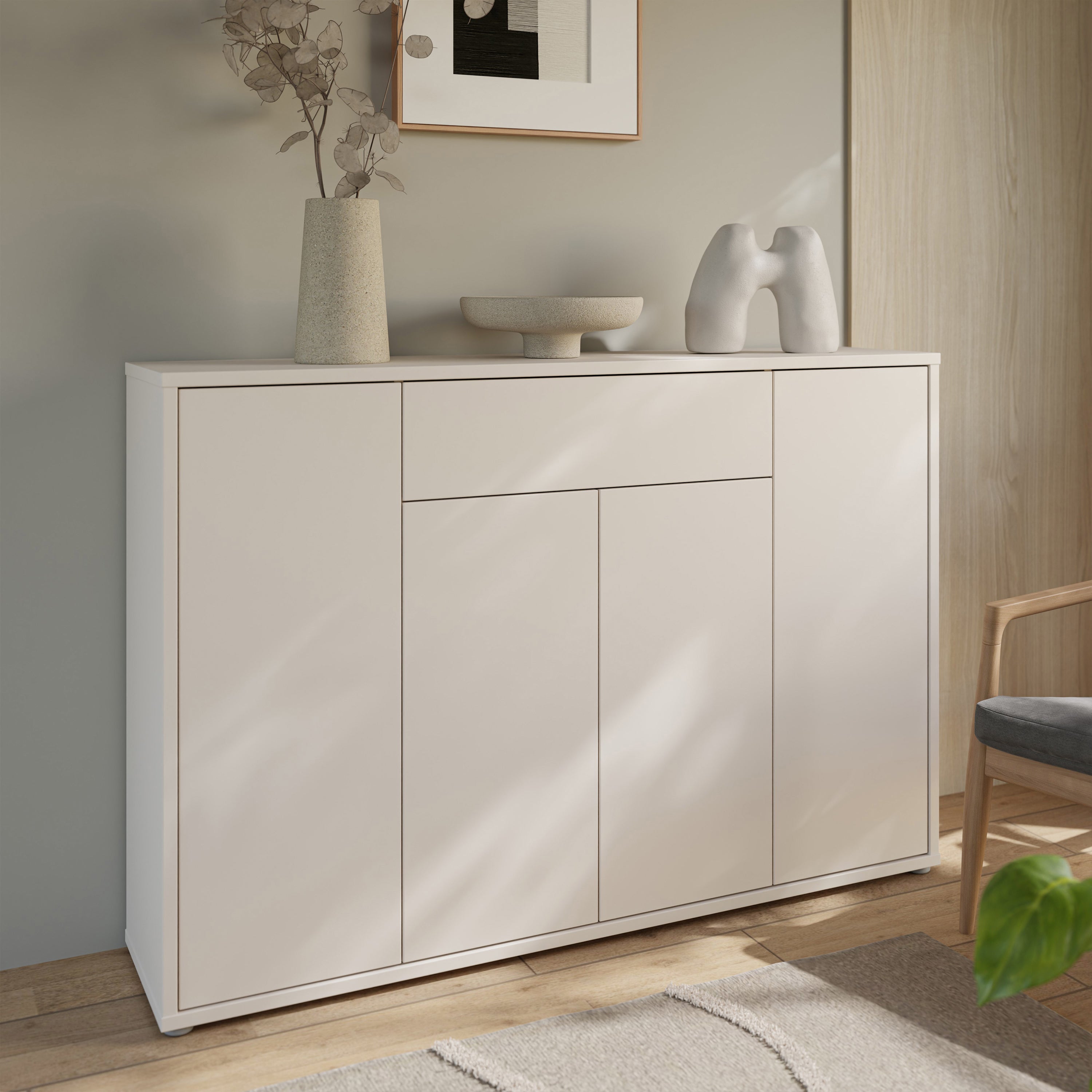 Alice Springs Shoe Cabinet with 4 Doors Push-to-Open & 1 Drawer Push-to-Open in Sand