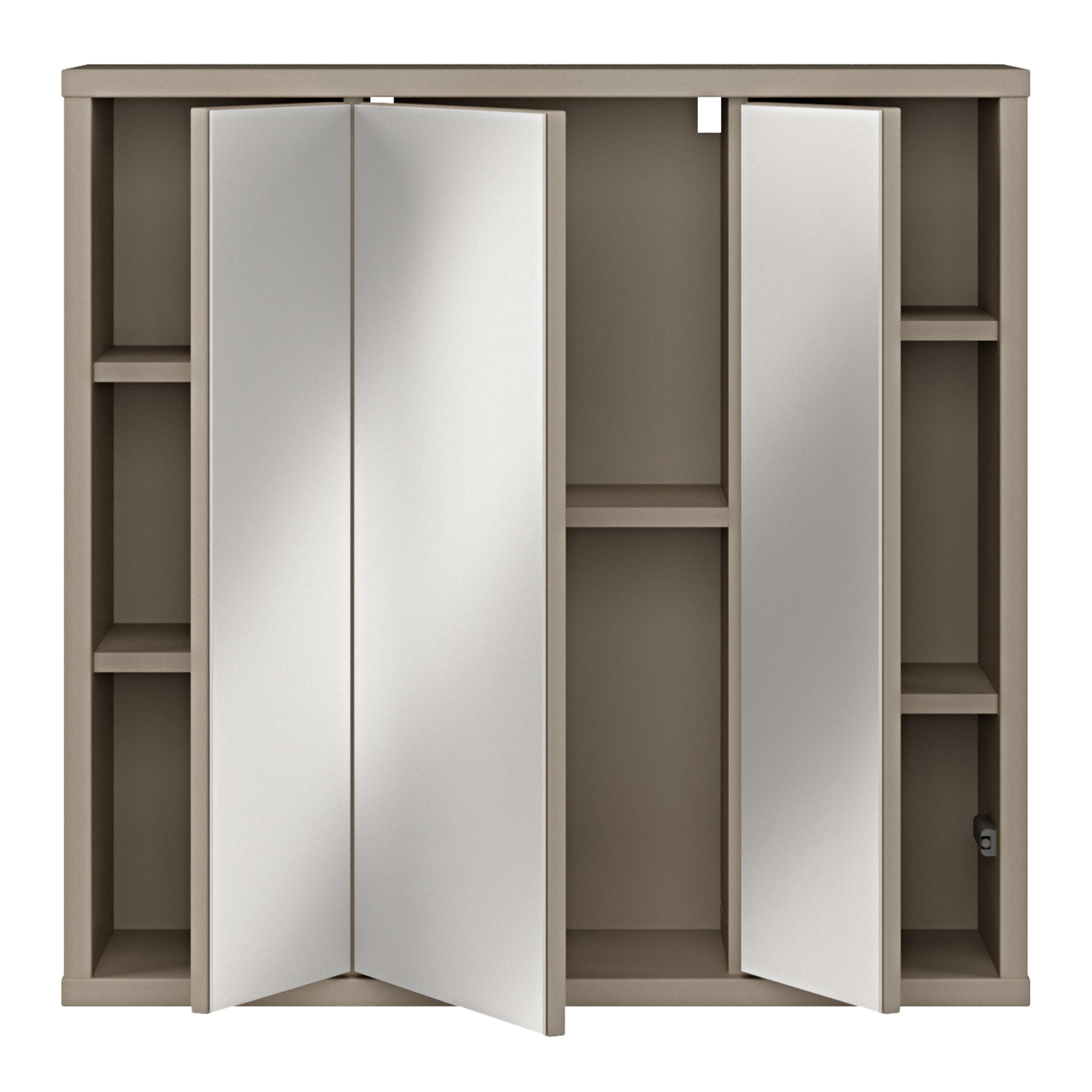 Alice Springs Hanging Mirror Cupboard with 3 Doors Push-to-Open in Taupe