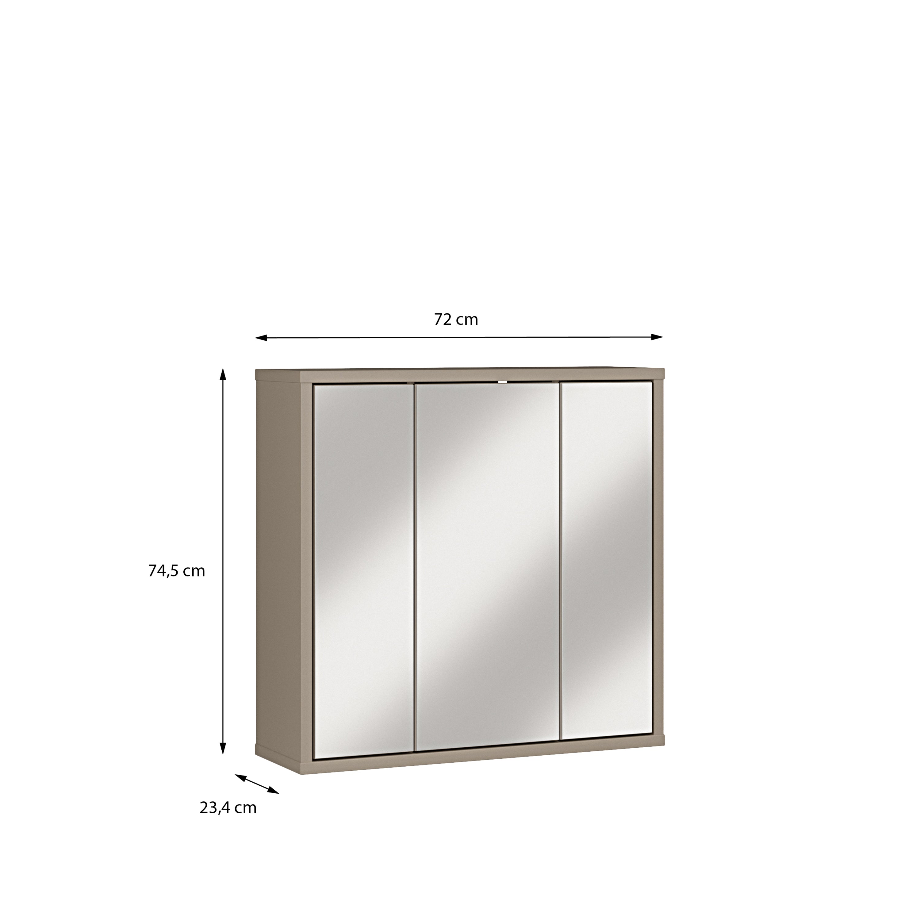Alice Springs Hanging Mirror Cupboard with 3 Doors Push-to-Open in Taupe