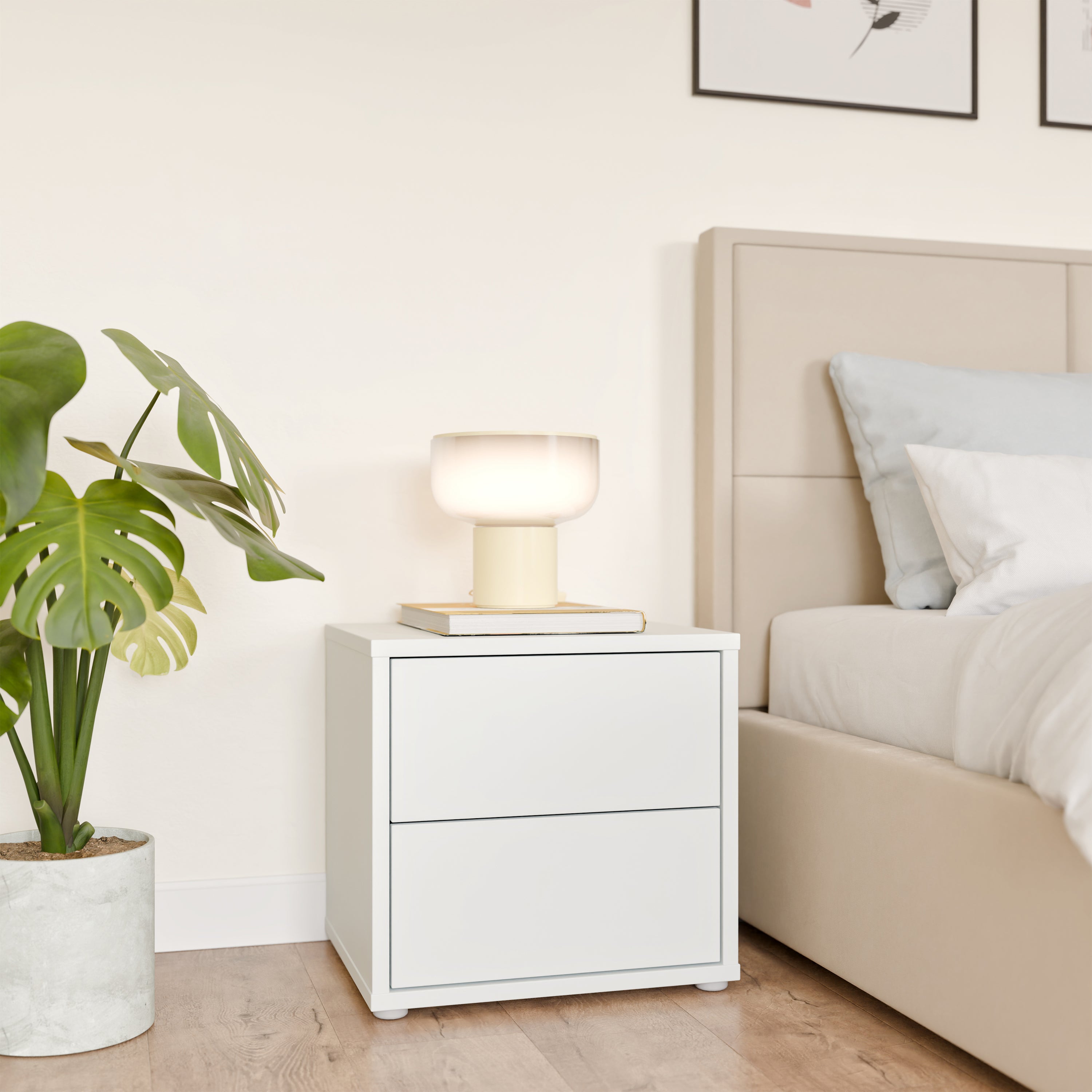 Alice Springs Low Bedside Cabinet with 2 Drawers Push-to-Open in Light Grey