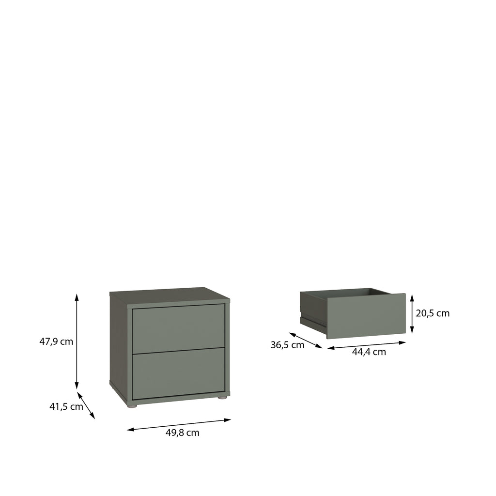 Alice Springs Low Bedside Cabinet with 2 Drawers Push-to-Open in Sage Green