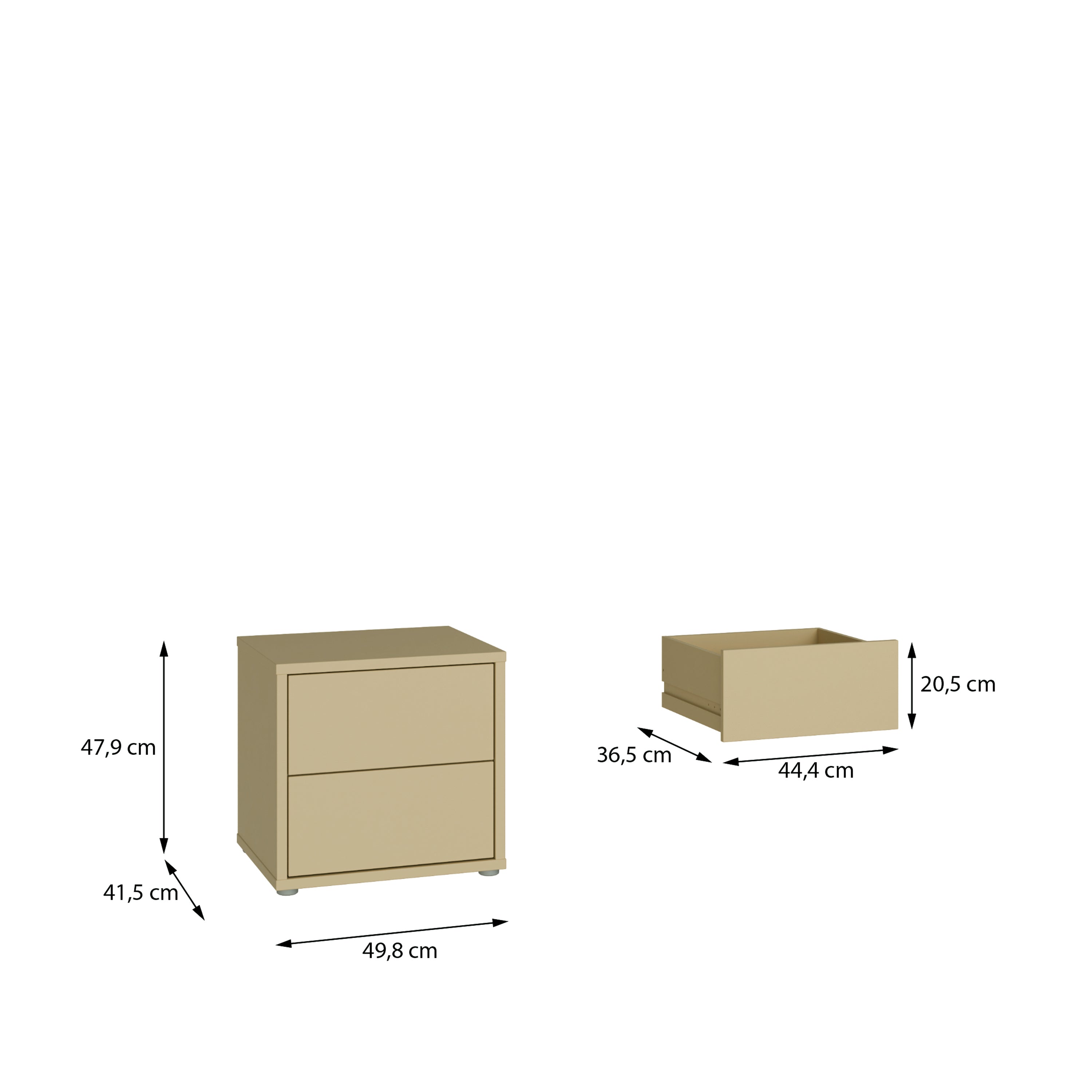 Alice Springs Low Bedside Cabinet with 2 Drawers Push-to-Open in Butter Yellow