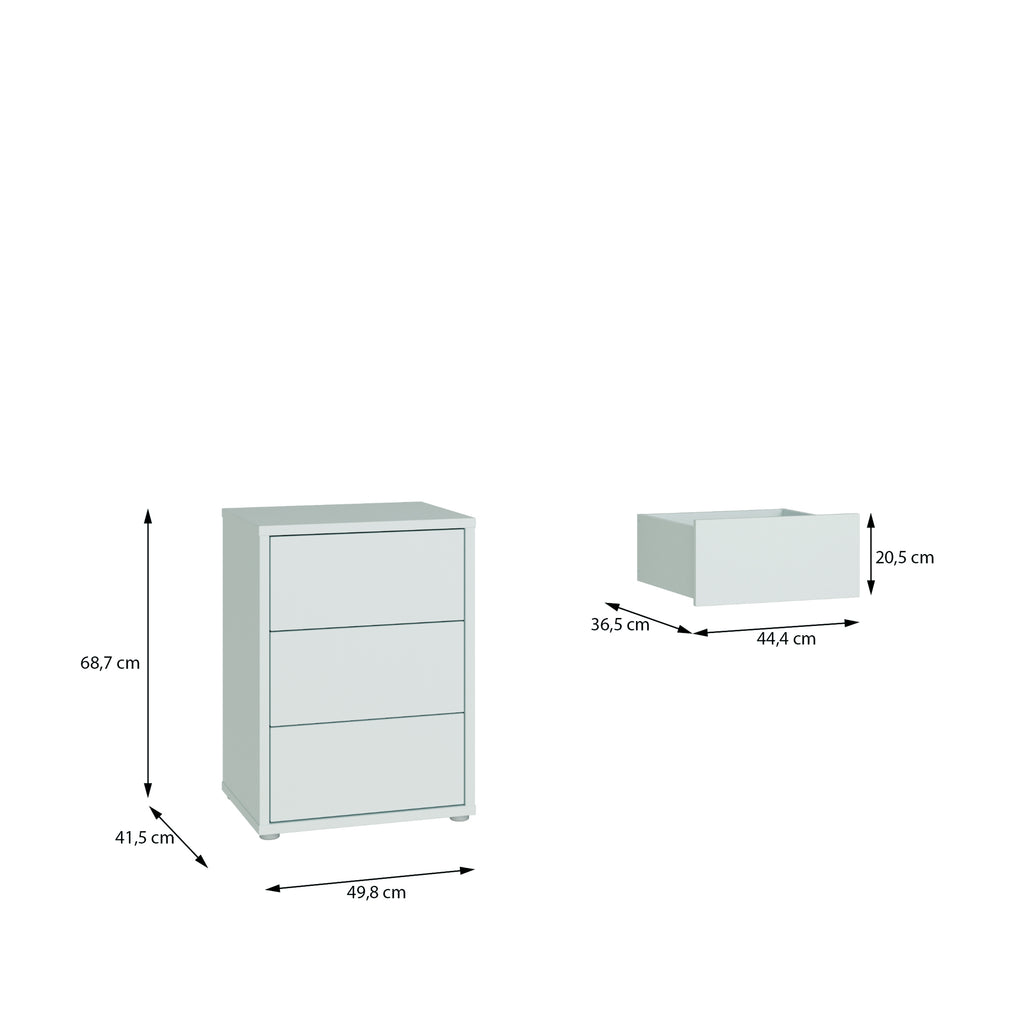 Alice Springs Bedside Cabinet with 3 Drawers Push-to-Open in Light Grey