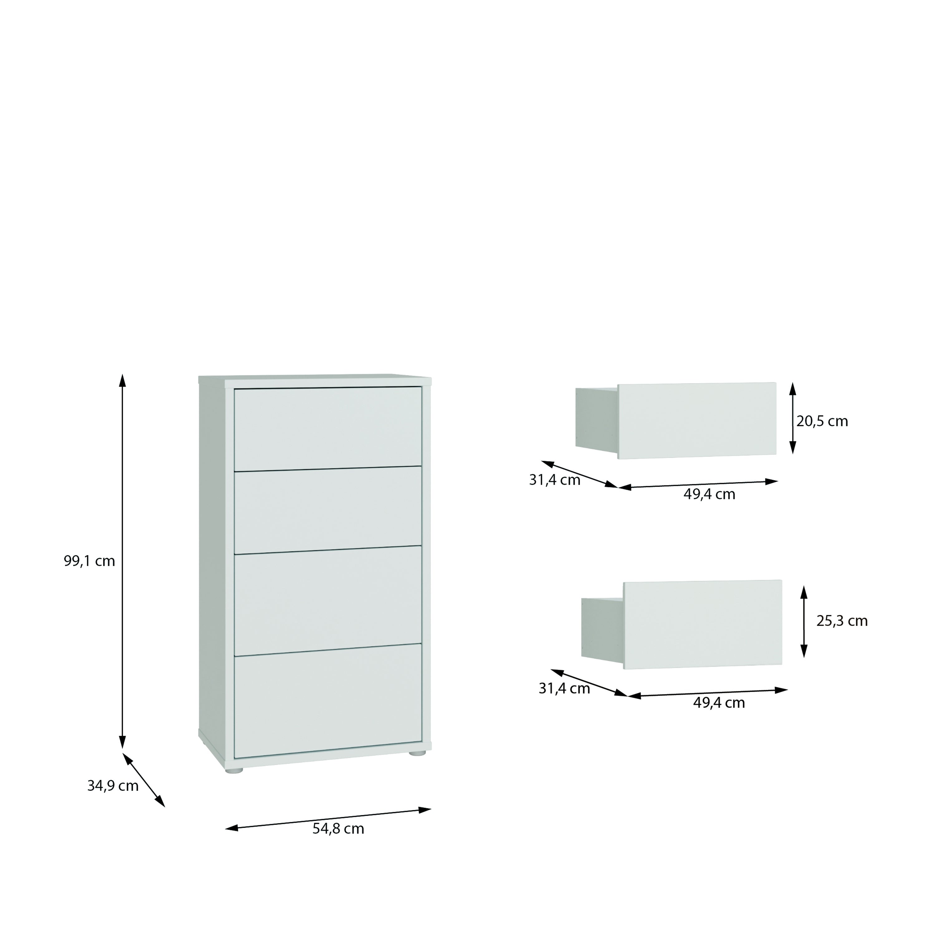 Alice Springs Tall 4 Drawer Chest with Push-to-Open Drawers in Light Grey
