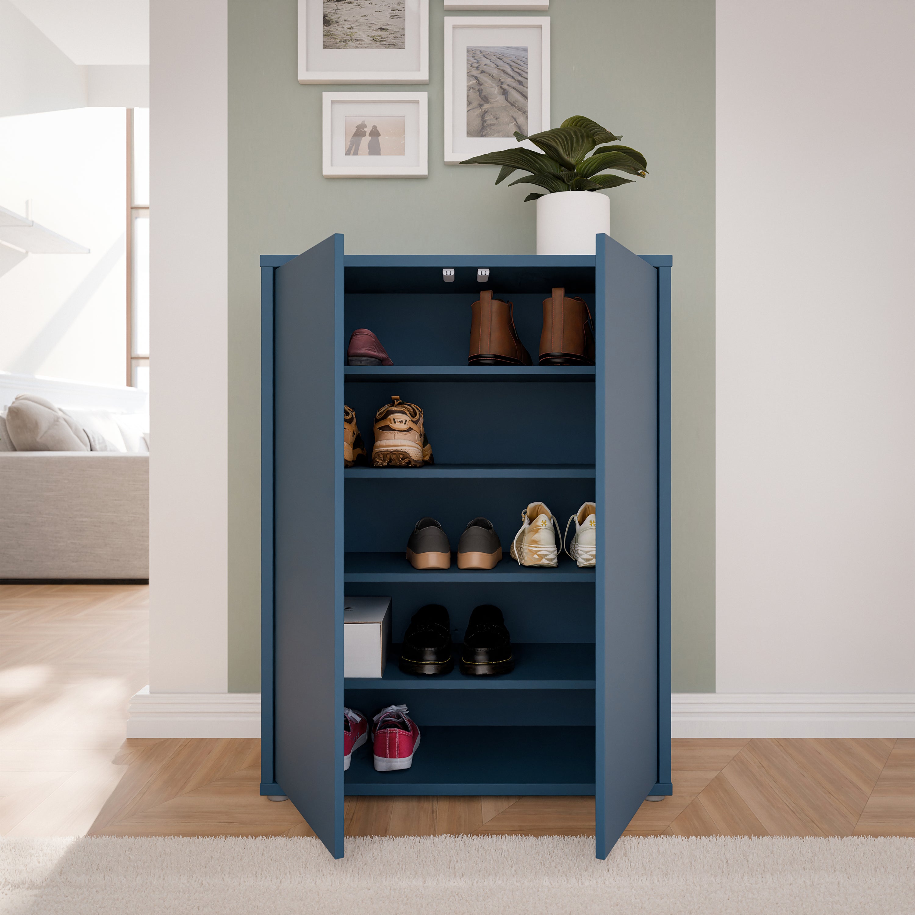 Alice Springs Shoe Cabinet with 2 Doors Push-to-Open in Night Blue