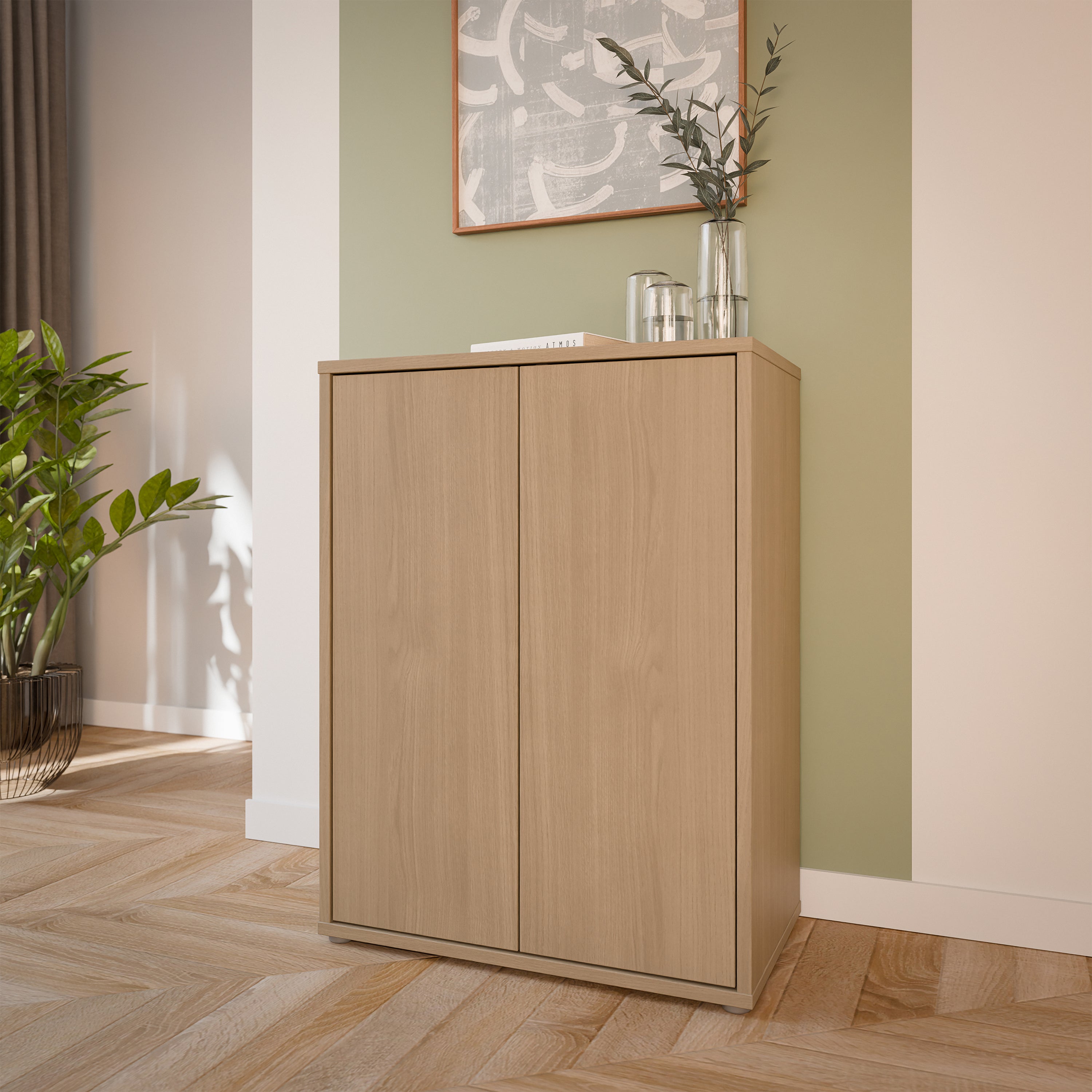Alice Springs Tall 2 Door Cupboard with Push-to-Open Doors in Elegancia Oak