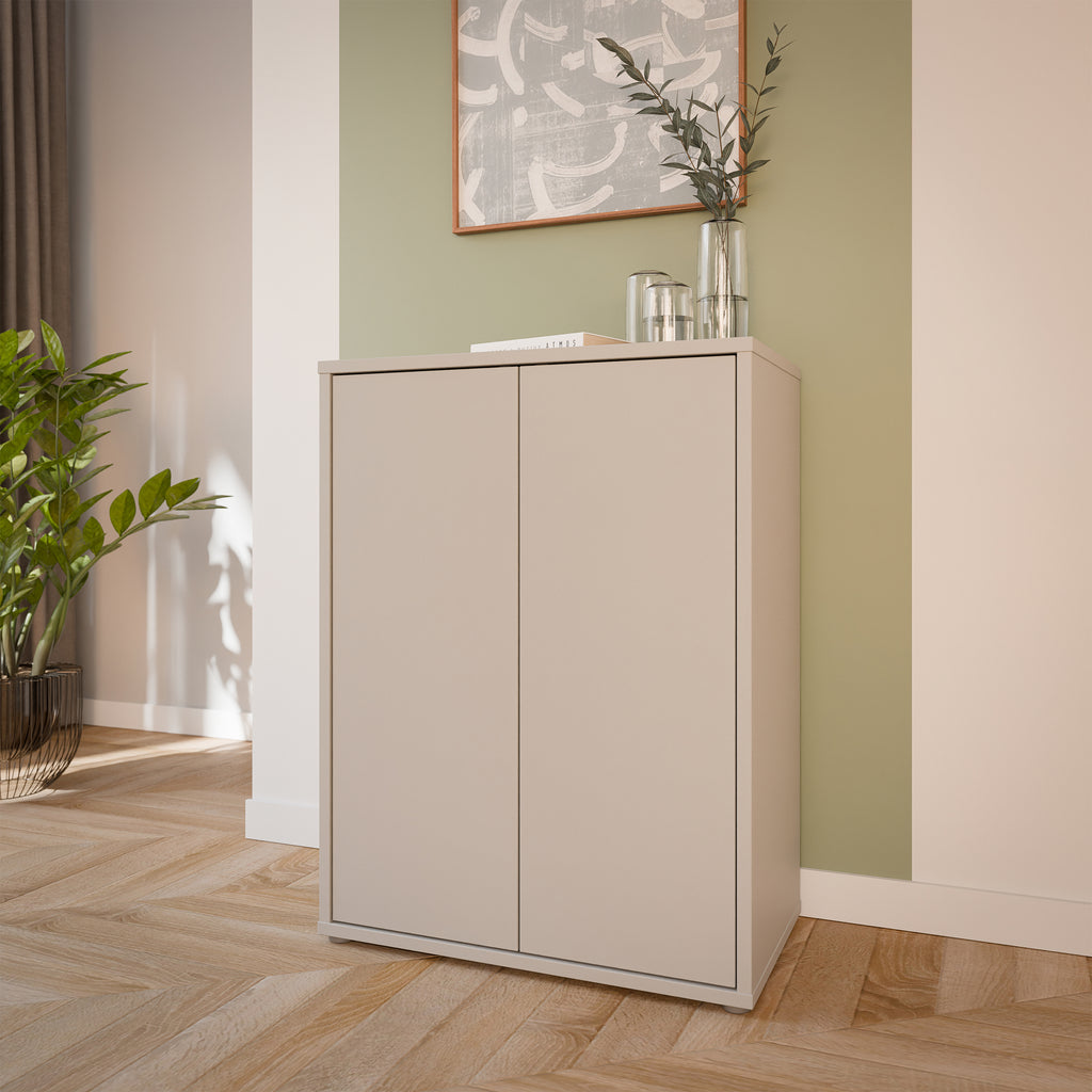 Alice Springs Tall 2 Door Cupboard with Push-to-Open Doors in Sand