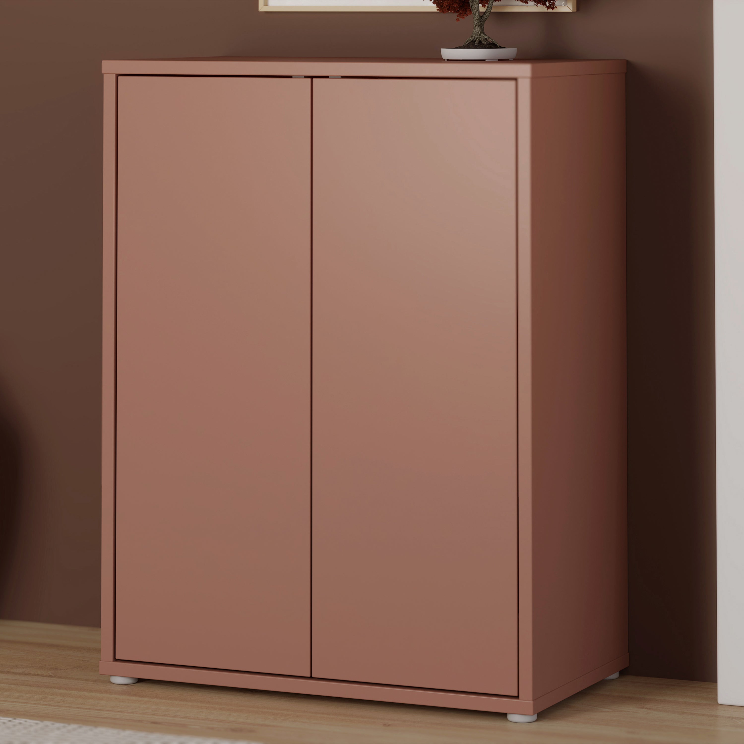 Alice Springs Tall 2 Door Cupboard with Push-to-Open Doors in Terracotta