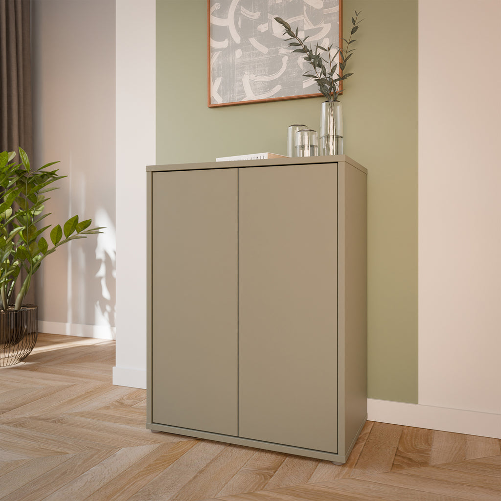 Alice Springs Tall 2 Door Cupboard with Push-to-Open Doors in Taupe
