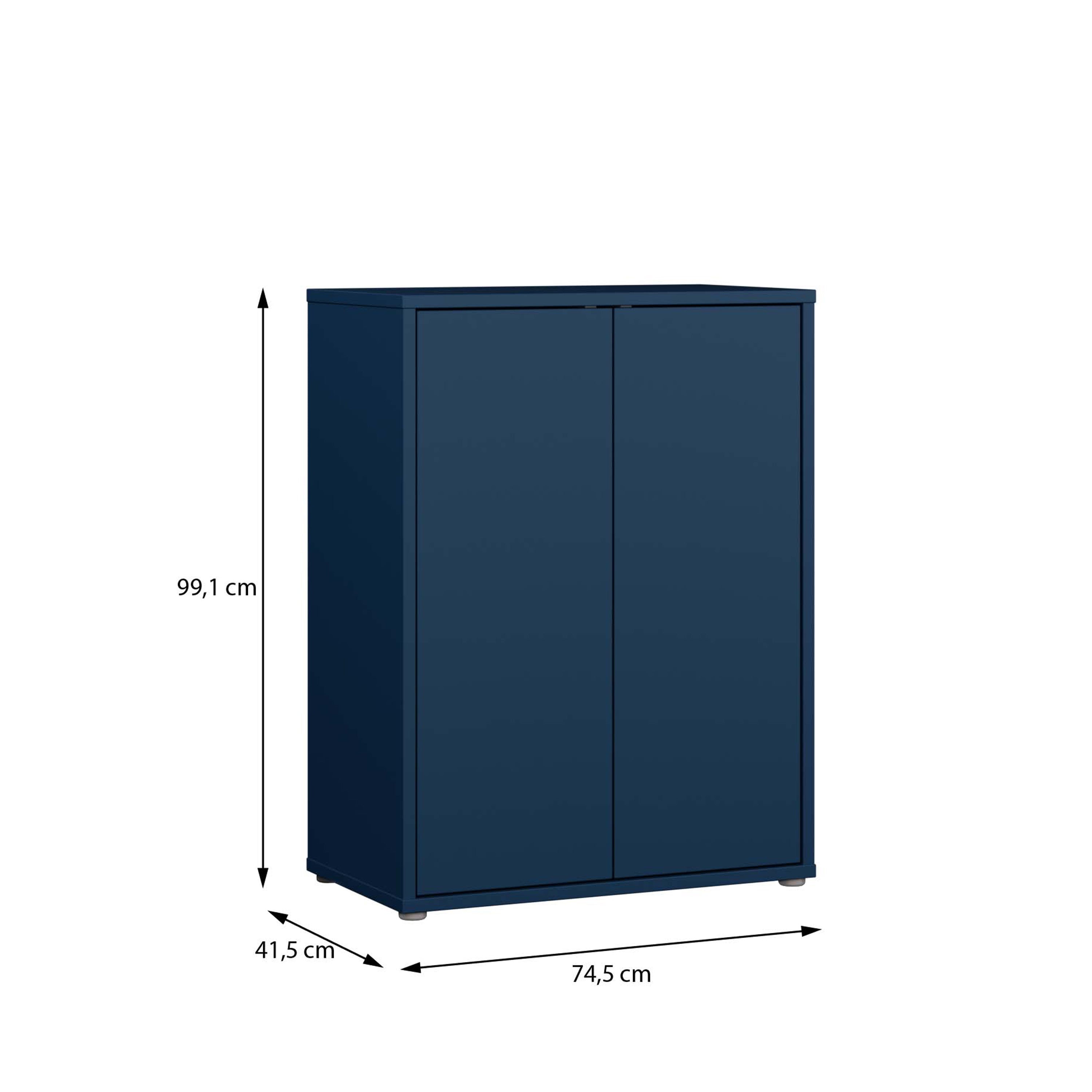 Alice Springs Tall 2 Door Cupboard with Push-to-Open Doors in Night Blue