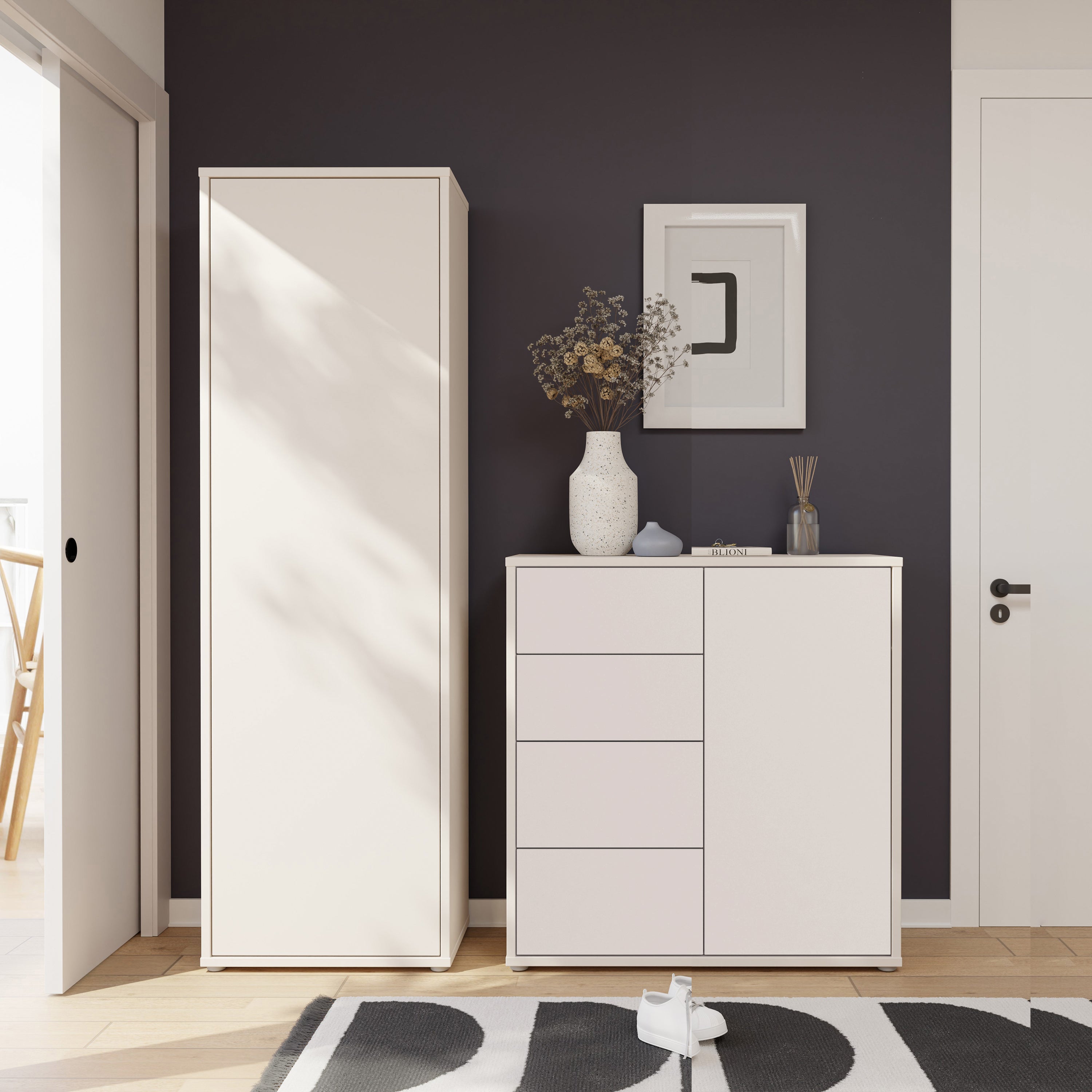 Alice Springs Storage Unit with 4 Drawers & 1 Door with Push-to-Open in Sand