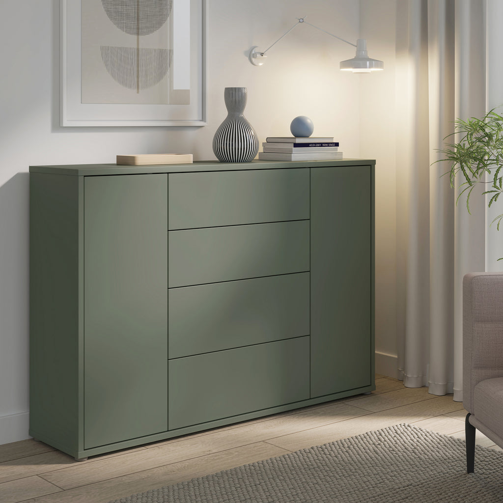 Alice Springs Wide Sideboard with 4 Drawers & 2 Doors with Push-to-Open in Sage Green