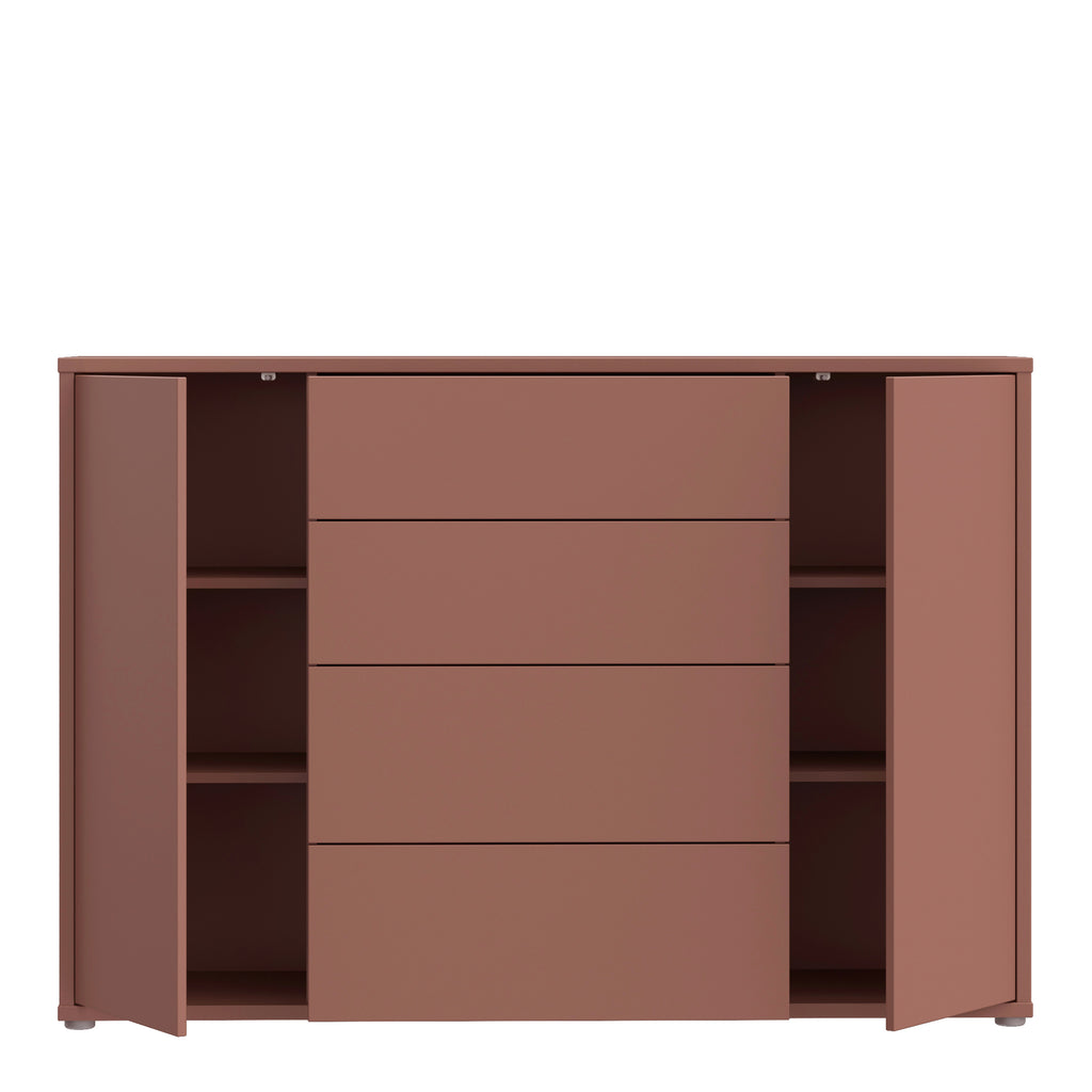Alice Springs Wide Sideboard with 4 Drawers & 2 Doors with Push-to-Open in Terracotta