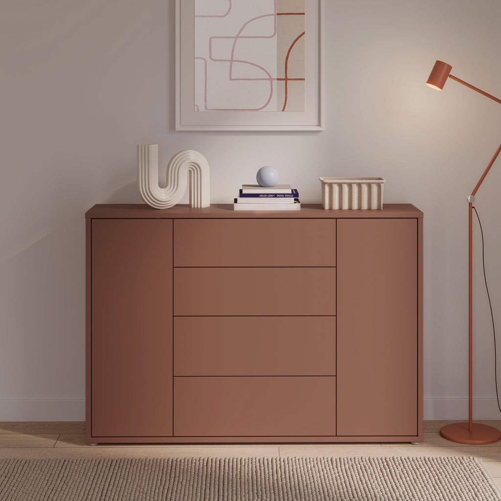 Alice Springs Wide Sideboard with 4 Drawers & 2 Doors with Push-to-Open in Terracotta