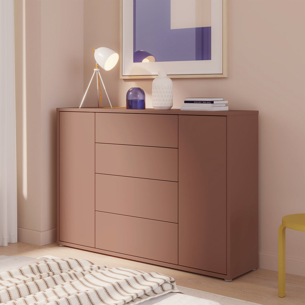 Alice Springs Wide Sideboard with 4 Drawers & 2 Doors with Push-to-Open in Terracotta