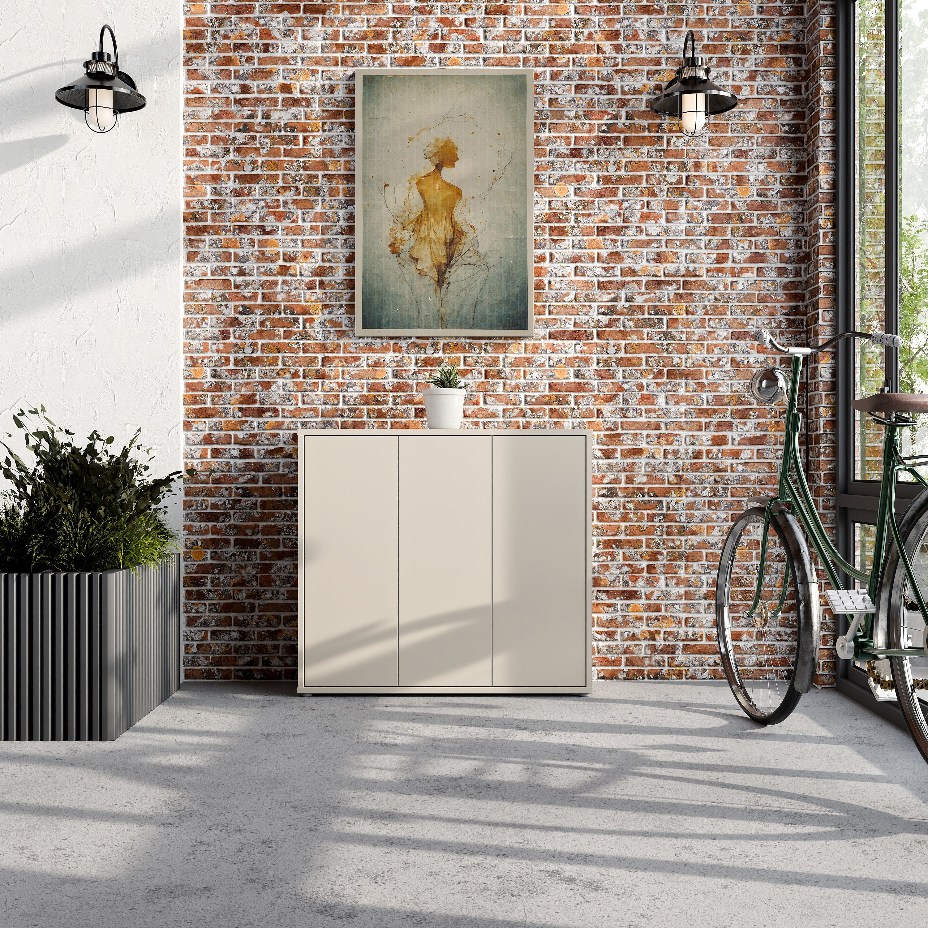 Alice Springs Shoe Cabinet with 3 Doors Push-to-Open in Sand