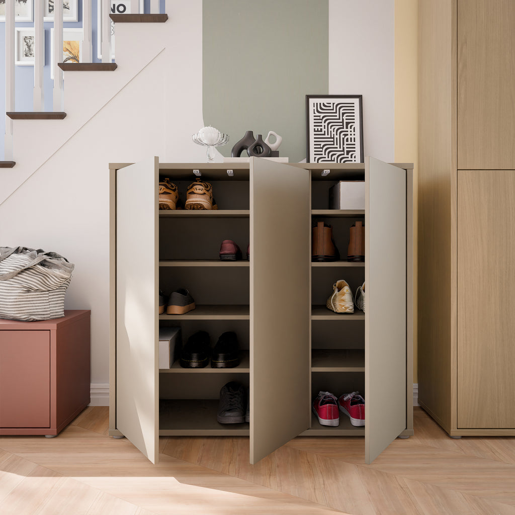 Alice Springs Shoe Cabinet with 3 Doors Push-to-Open in Taupe