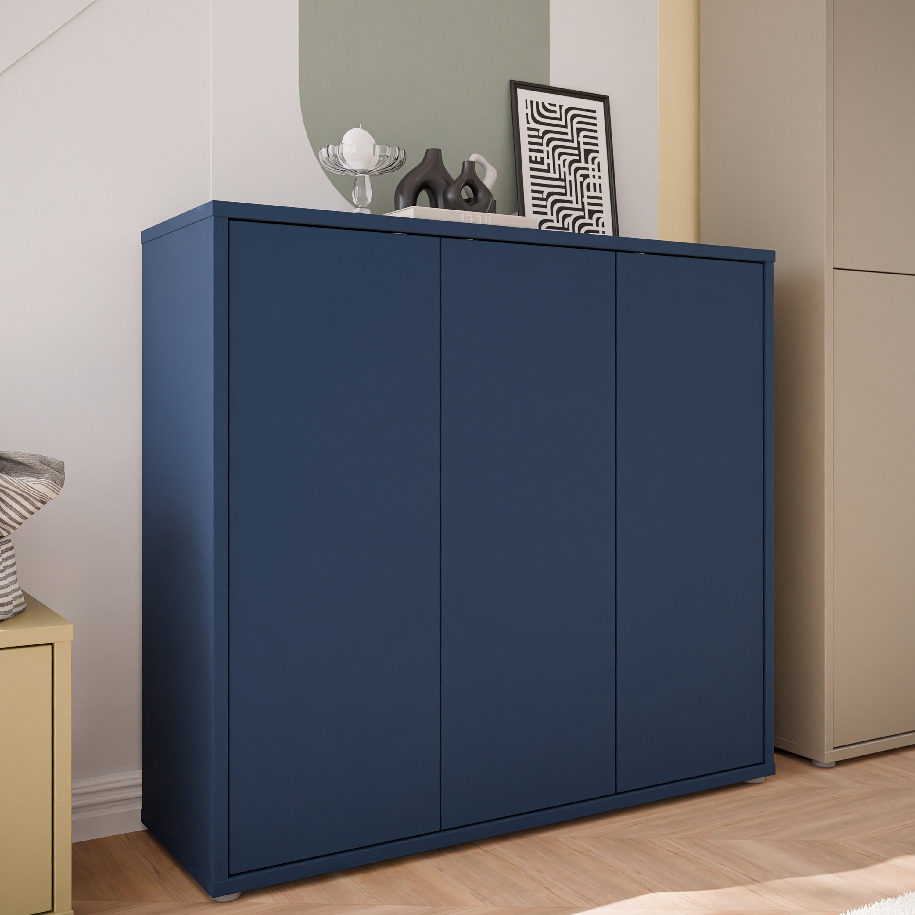 Alice Springs Shoe Cabinet with 3 Doors Push-to-Open in Night Blue