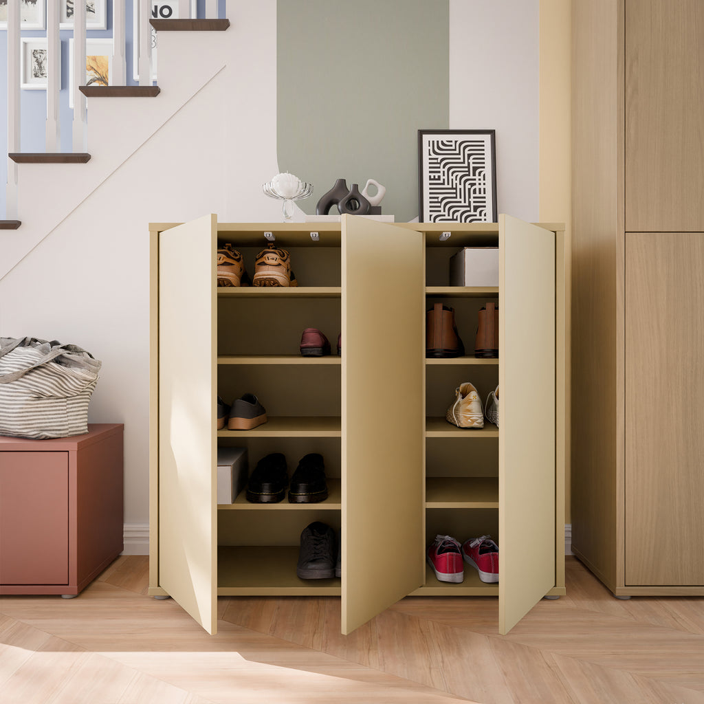 Alice Springs Shoe Cabinet with 3 Doors Push-to-Open in Butter Yellow