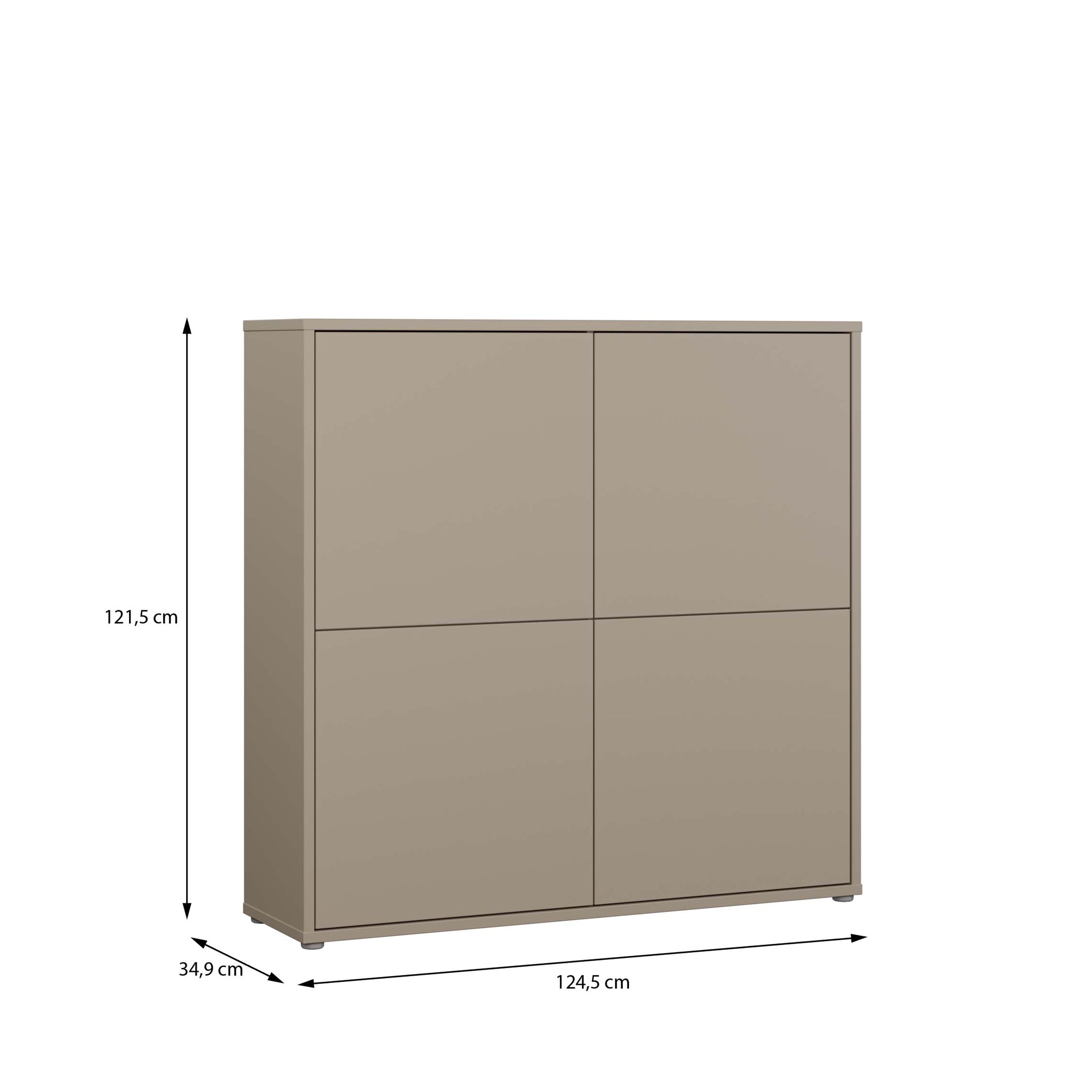 Alice Springs 4 Door Large Storage Cabinet with Push-to-Open Doors in Taupe