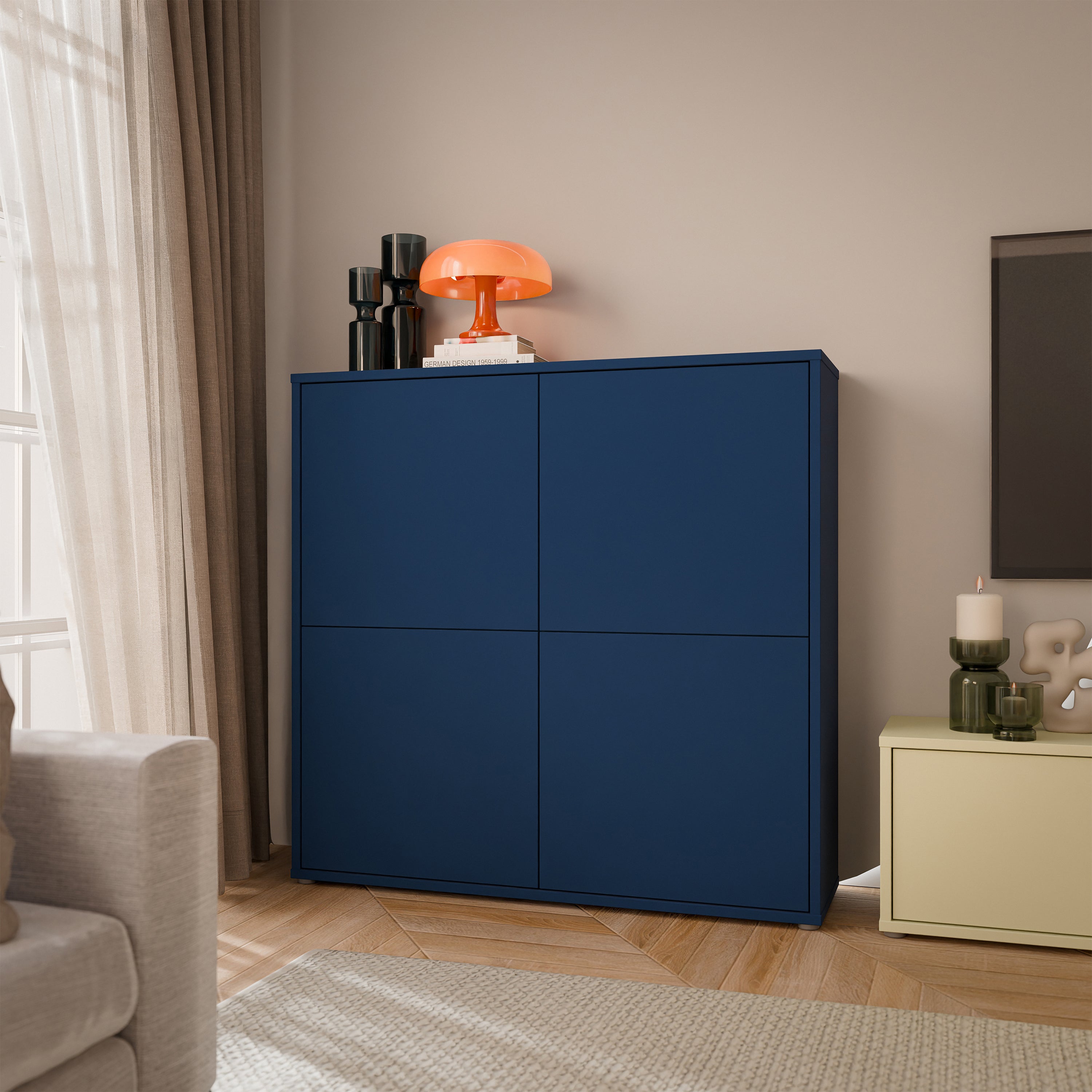 Alice Springs 4 Door Large Storage Cabinet with Push-to-Open Doors in Night Blue