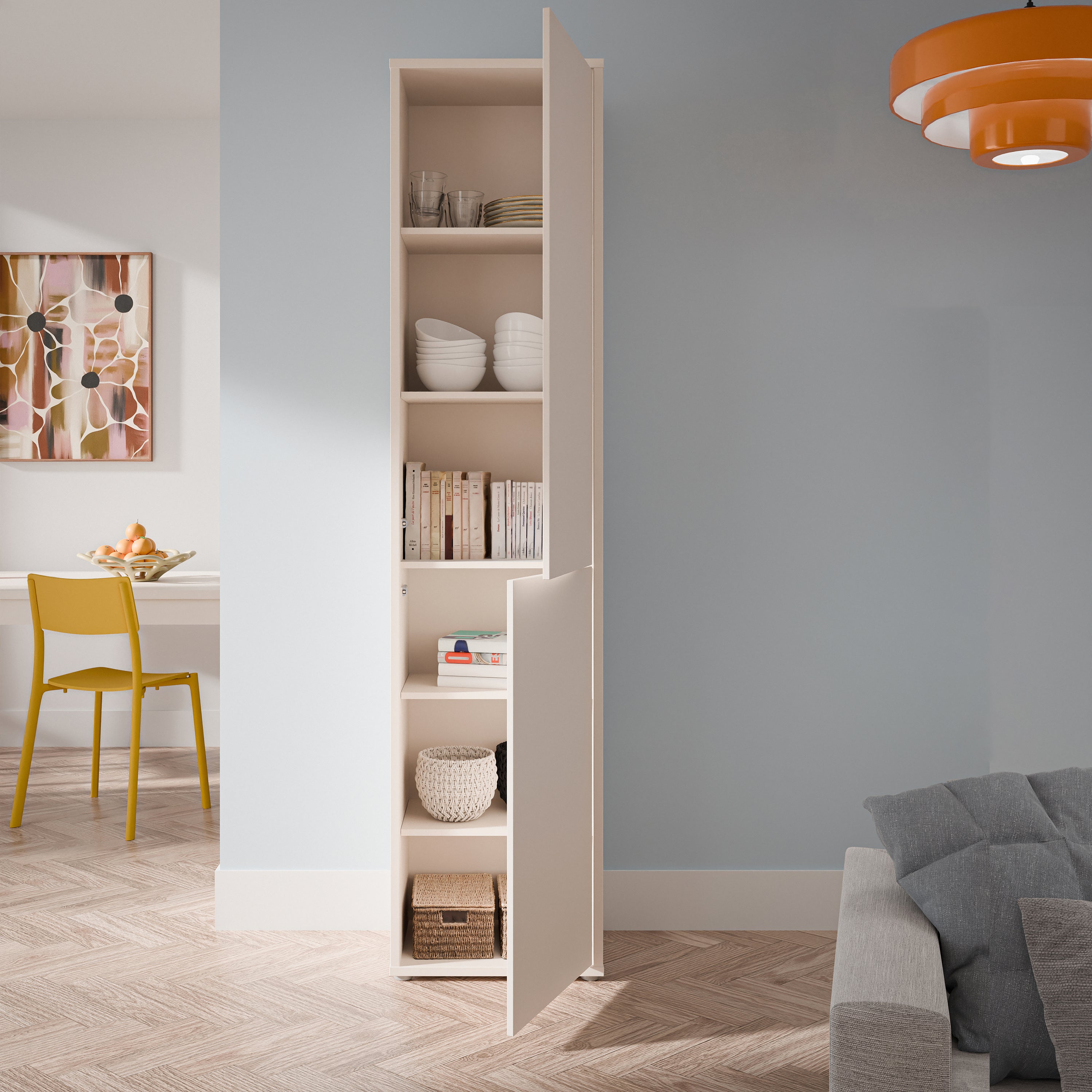 Alice Springs Narrow Tall Cupboard with 2 Push-to-Open Doors in Sand