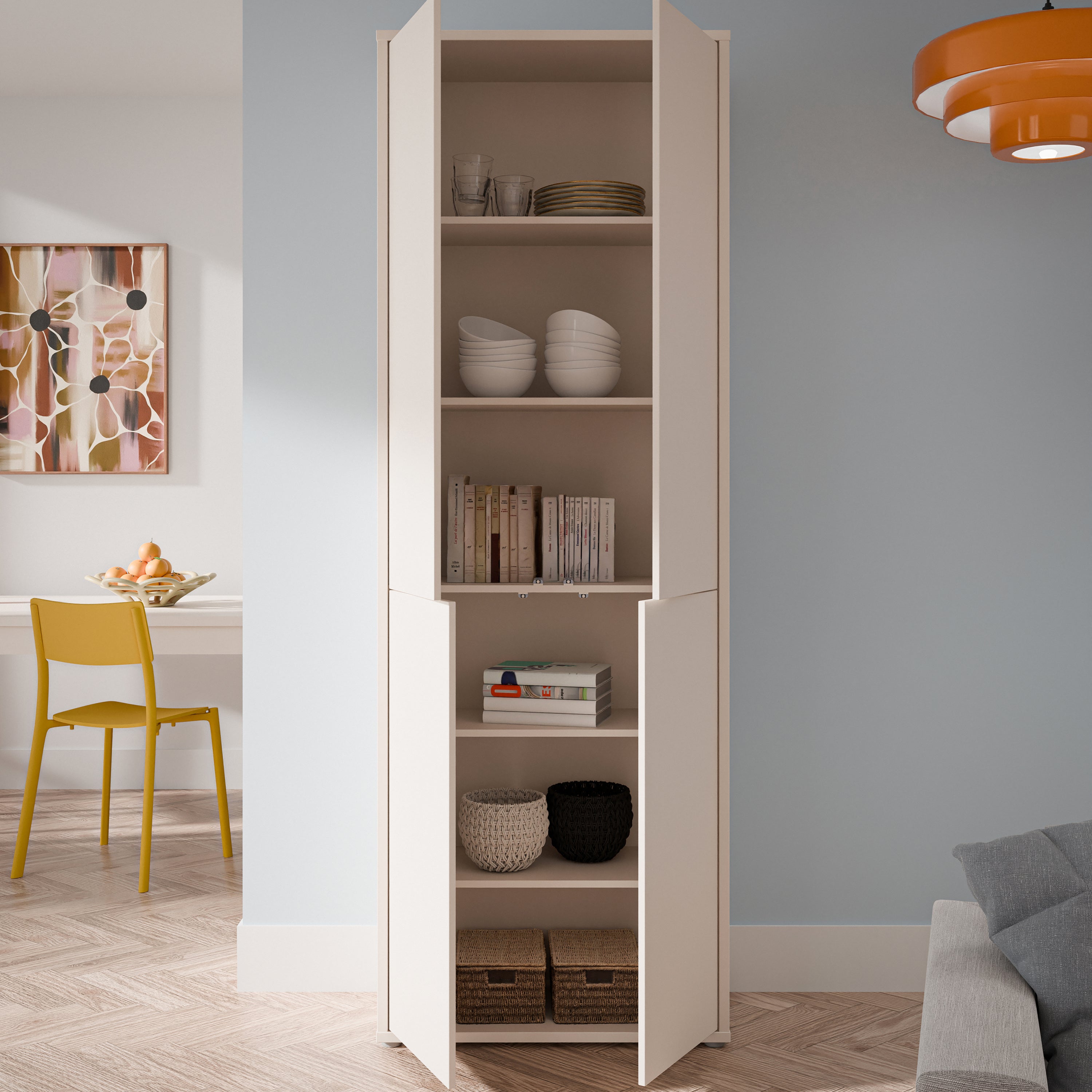 Alice Springs 4 Door Tall Storage Cabinet with Push-to-Open Doors in Sand