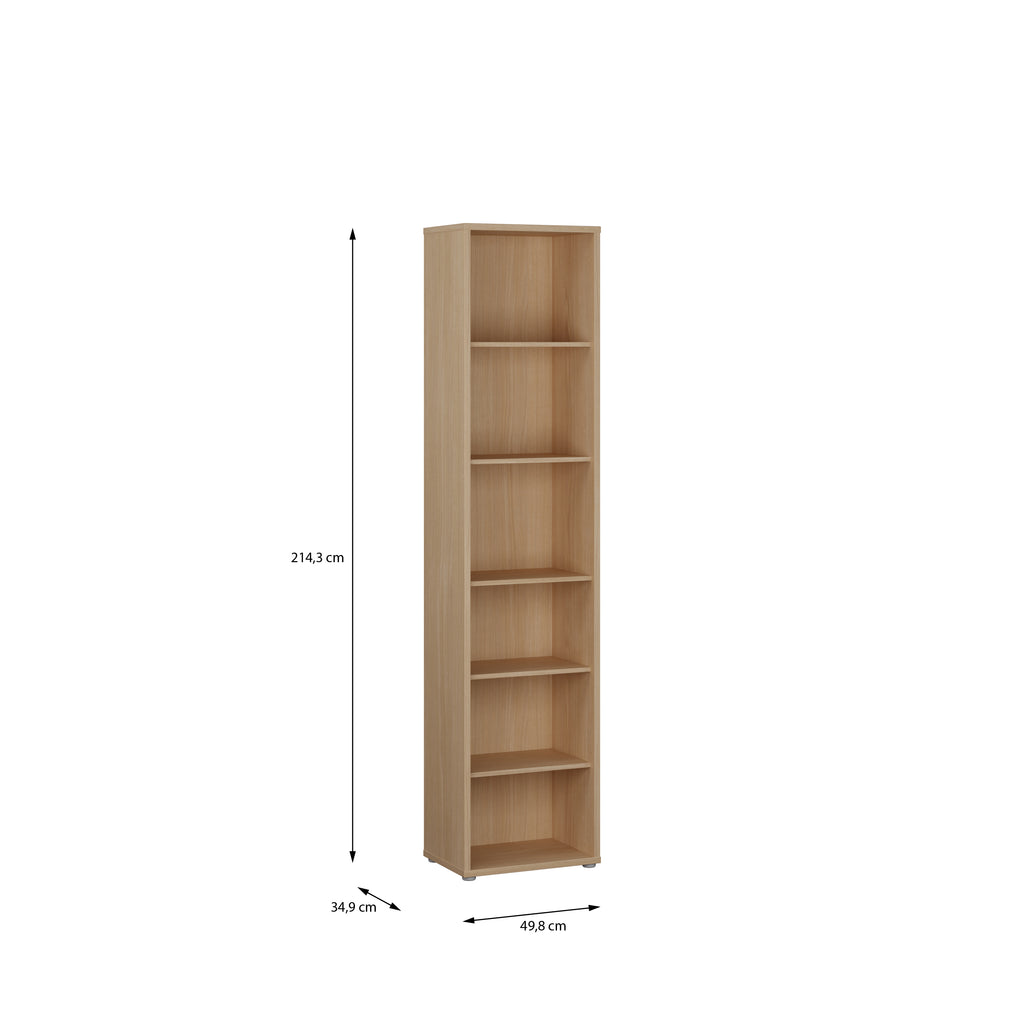 Alice Springs Tall Narrow Bookcase with 5 Shelves in Elegancia Oak