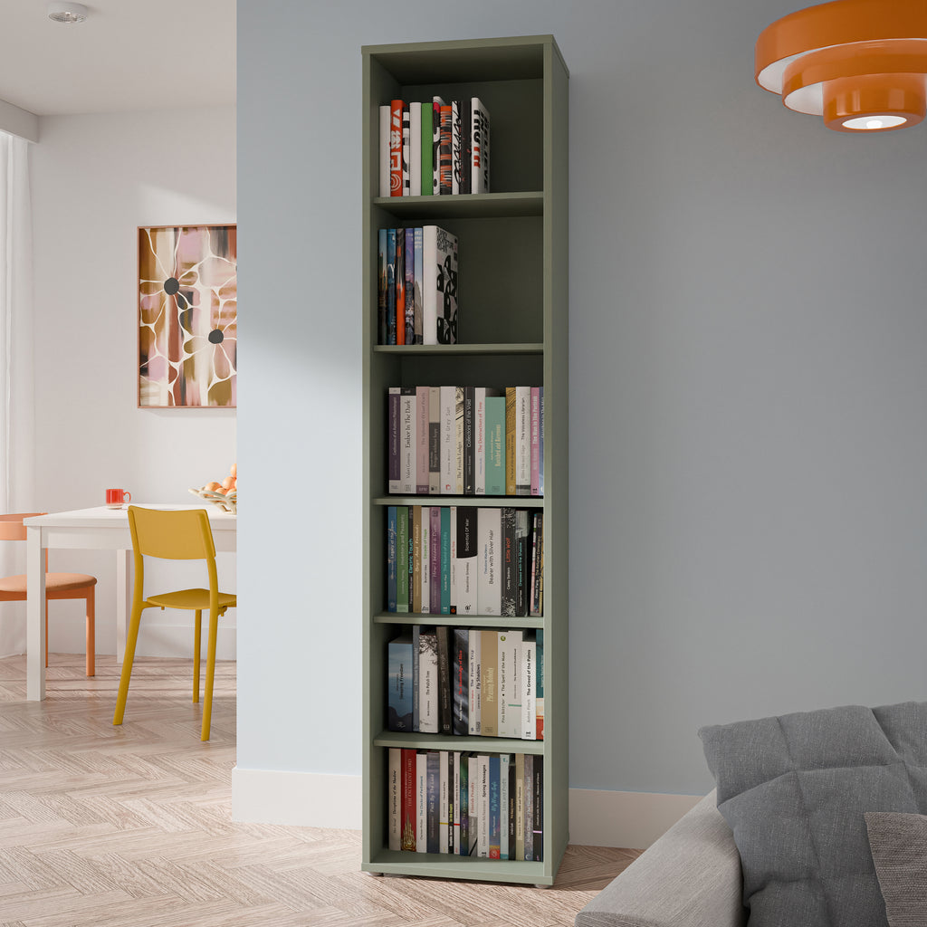 Alice Springs Tall Narrow Bookcase with 5 Shelves in Sage Green