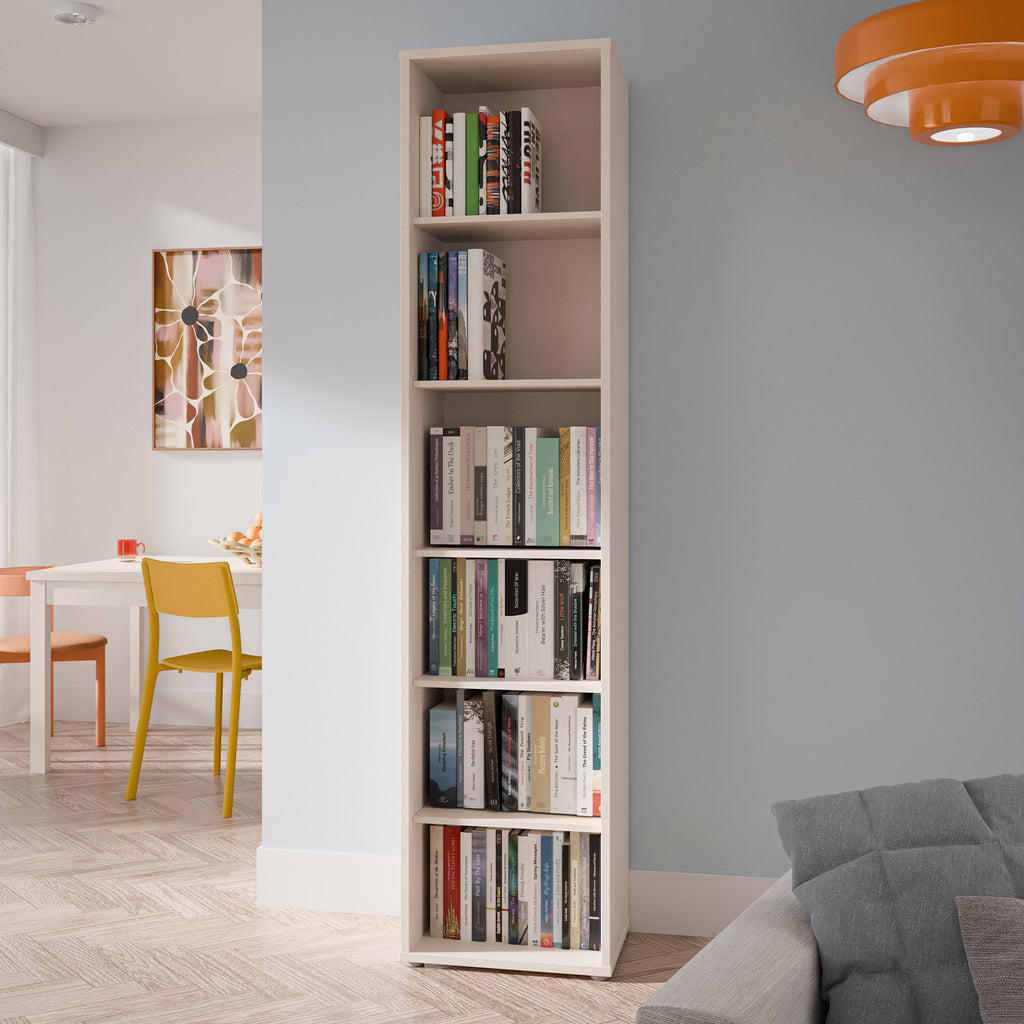 Alice Springs Tall Narrow Bookcase with 5 Shelves in Soft Neutral