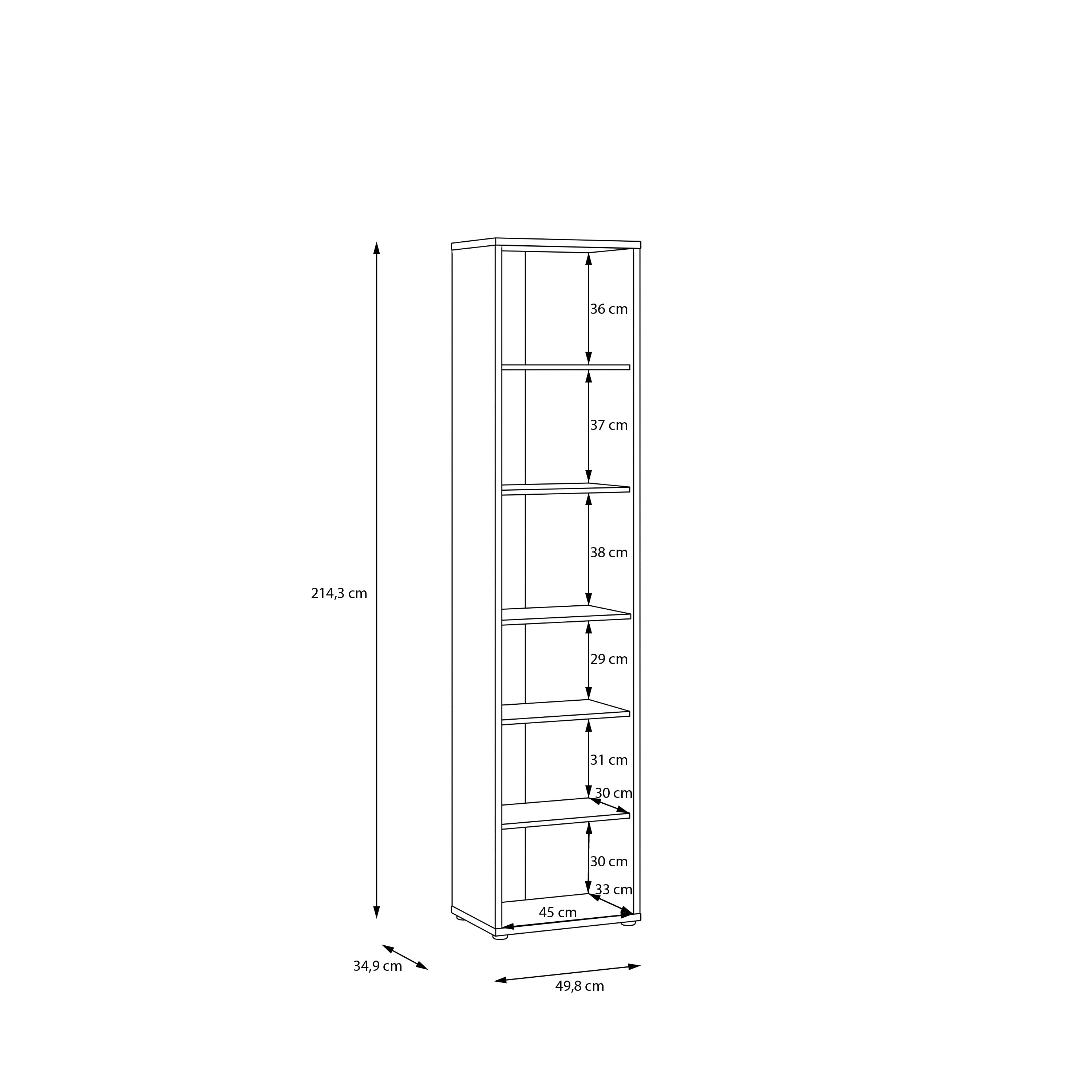 Alice Springs Tall Narrow Bookcase with 5 Shelves in Soft Neutral