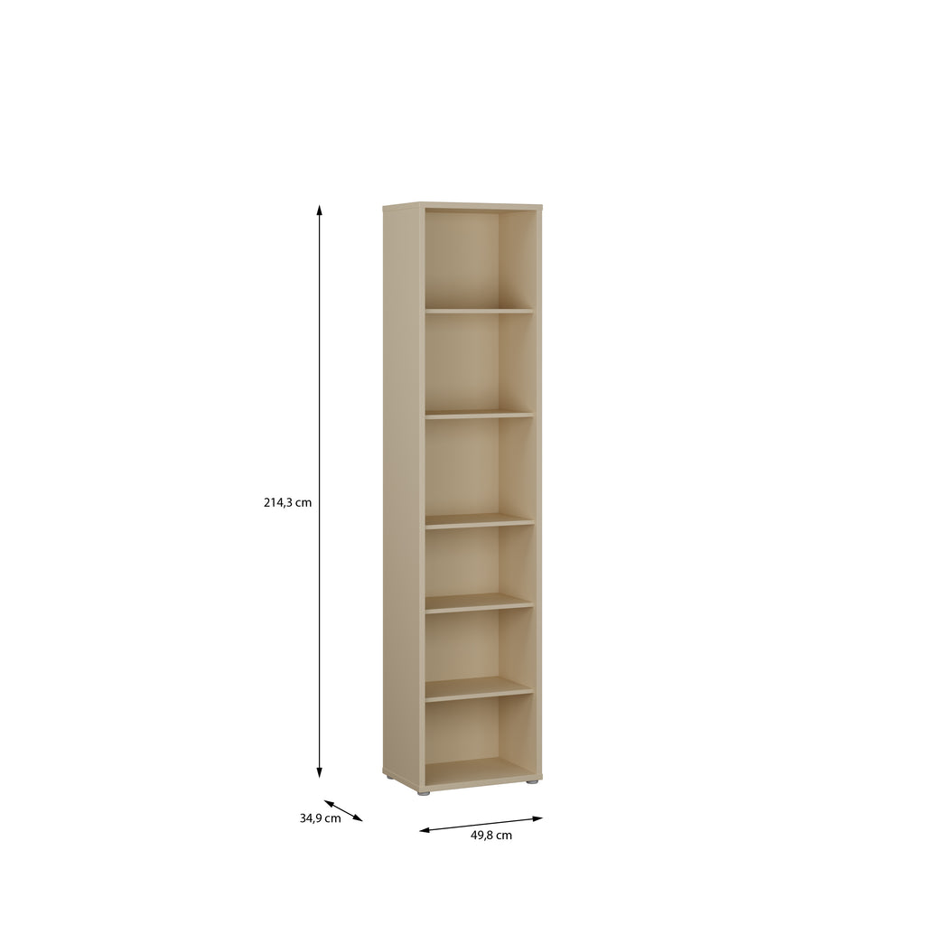 Alice Springs Tall Narrow Bookcase with 5 Shelves in Butter Yellow