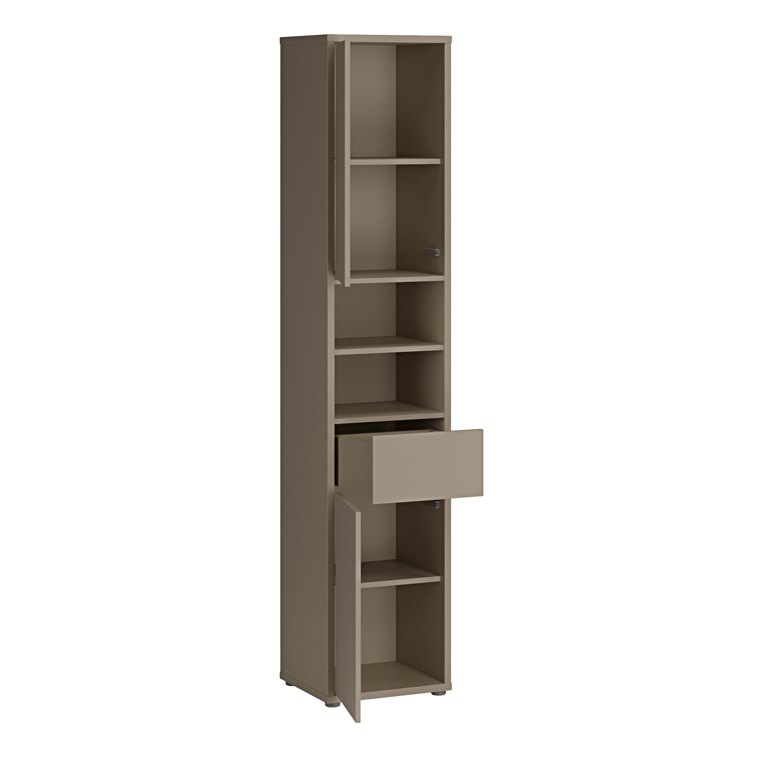 Alice Springs Tall Narrow Bathroom Storage Cabinet with 2 Doors Push-to-Open & 1 Drawer Push-to-Open in Taupe