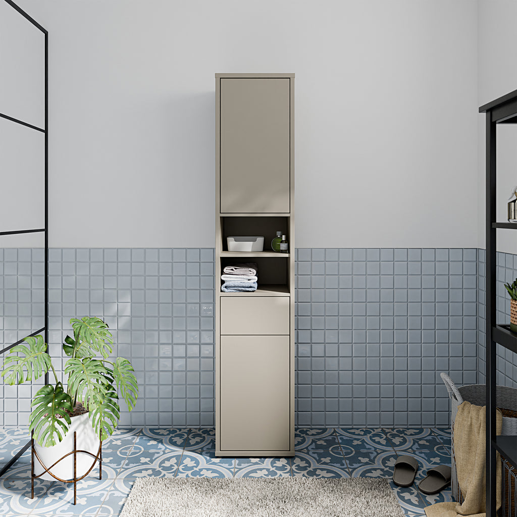 Alice Springs Tall Narrow Bathroom Storage Cabinet with 2 Doors Push-to-Open & 1 Drawer Push-to-Open in Taupe