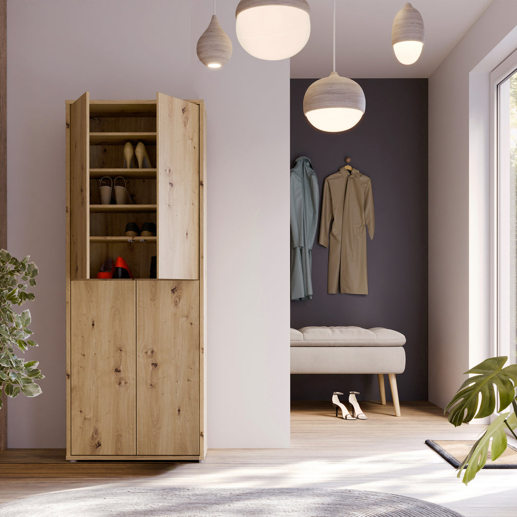 Alice Springs Shoe Cabinet with 4 Doors Push-to-Open in Artisan Oak