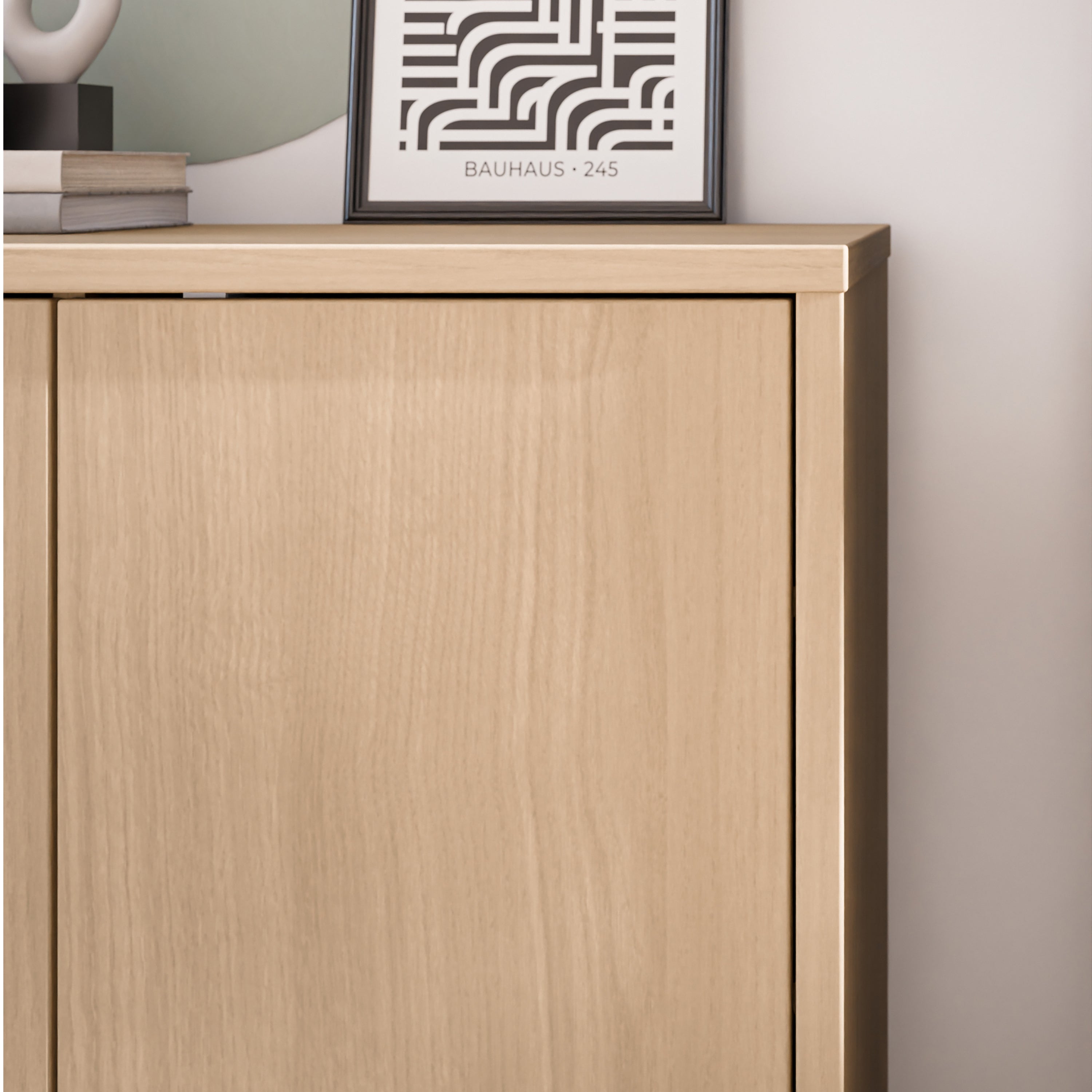 Alice Springs Tall Shoe Cabinet with 4 Doors Push-to-Open in Elegancia Oak