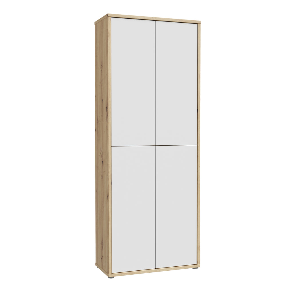 Alice Springs Shoe Cabinet with 4 Doors Push-to-Open in Artisan Oak and Light Grey Doors