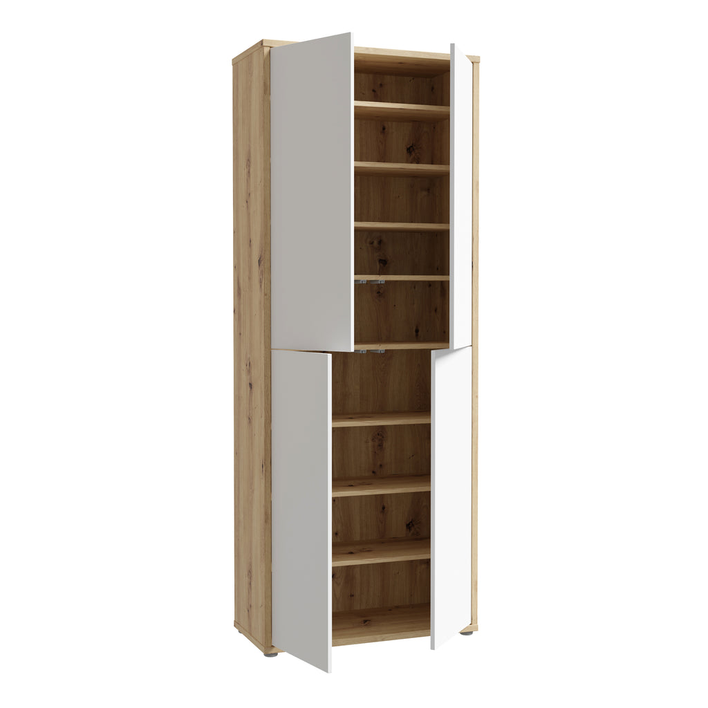 Alice Springs Shoe Cabinet with 4 Doors Push-to-Open in Artisan Oak and Light Grey Doors