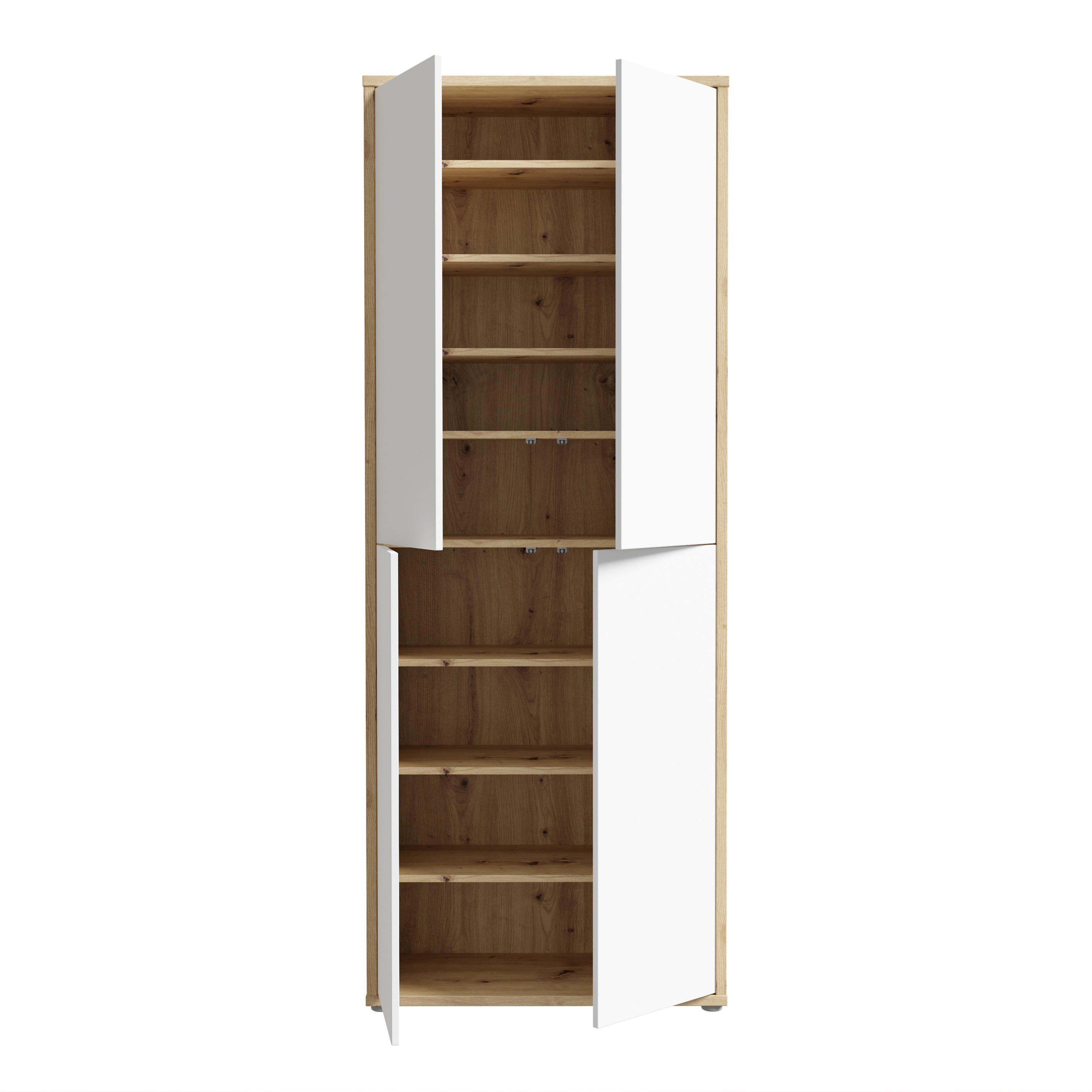 Alice Springs Shoe Cabinet with 4 Doors Push-to-Open in Artisan Oak and Light Grey Doors