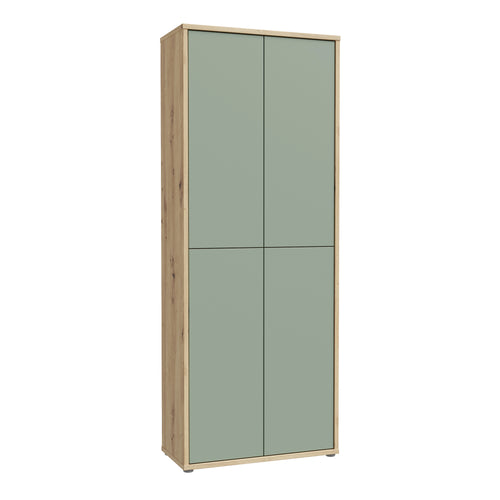 Alice Springs Shoe Cabinet with 4 Doors Push-to-Open in Artisan Oak and Sage Green Doors