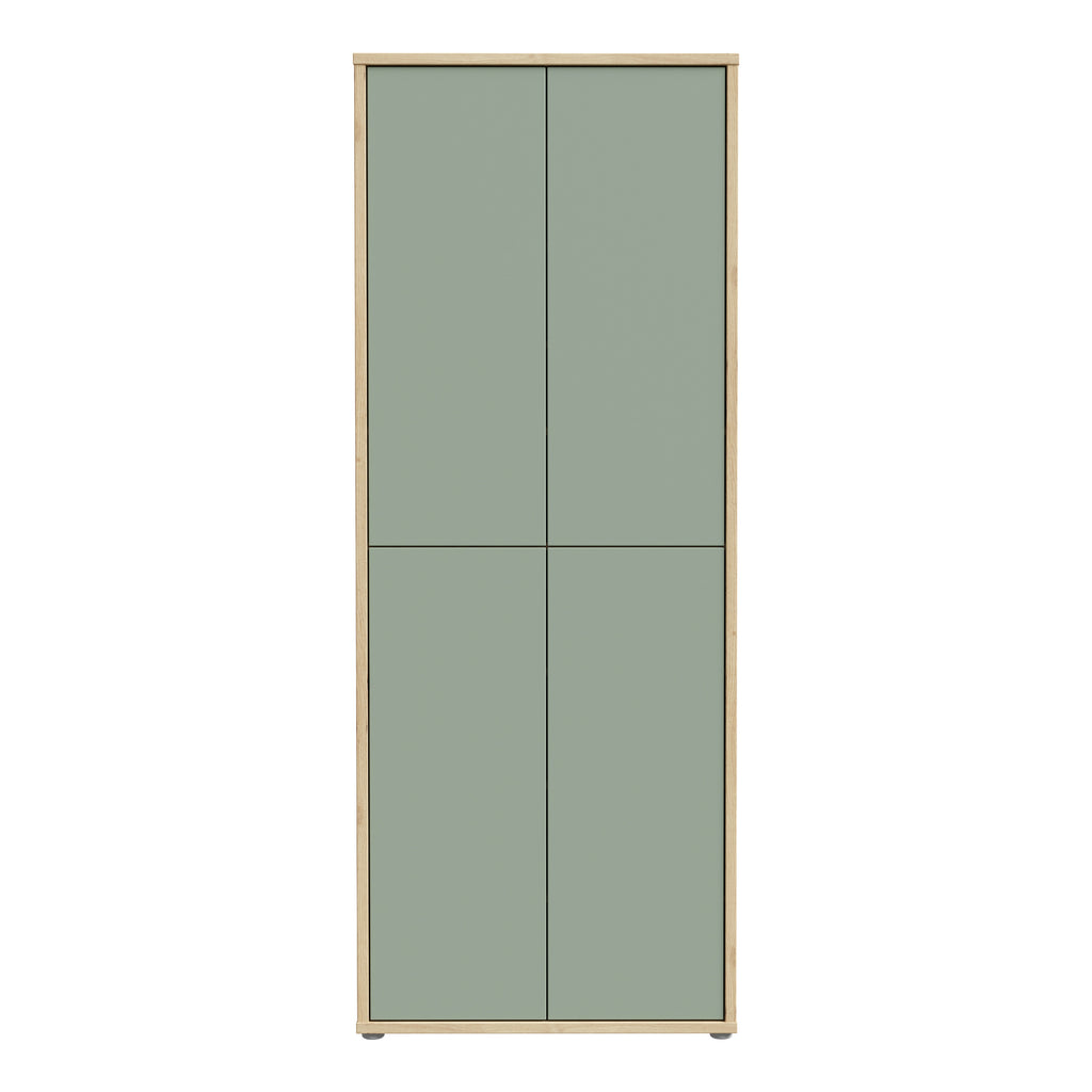 Alice Springs Shoe Cabinet with 4 Doors Push-to-Open in Artisan Oak and Sage Green Doors