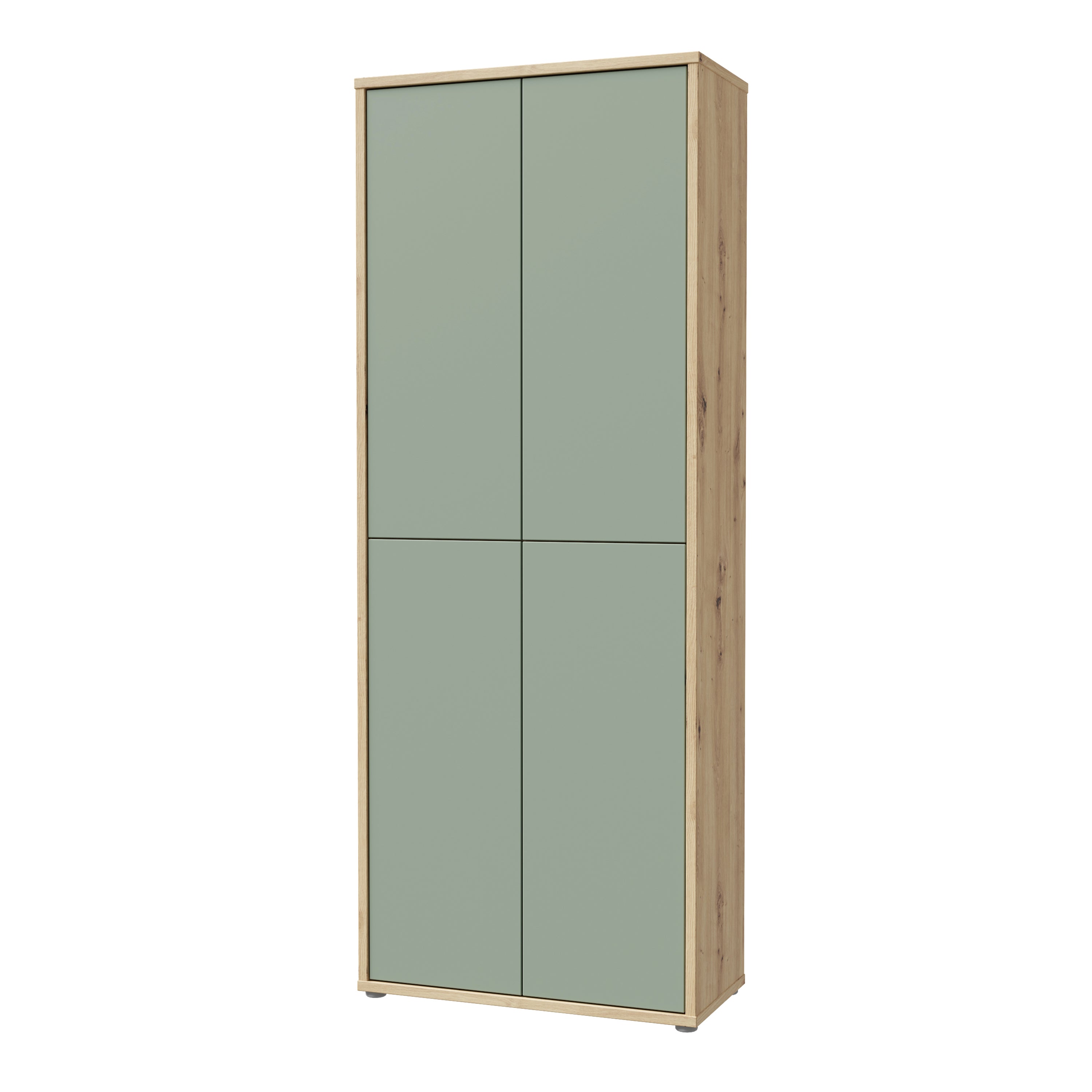 Alice Springs Shoe Cabinet with 4 Doors Push-to-Open in Artisan Oak and Sage Green Doors