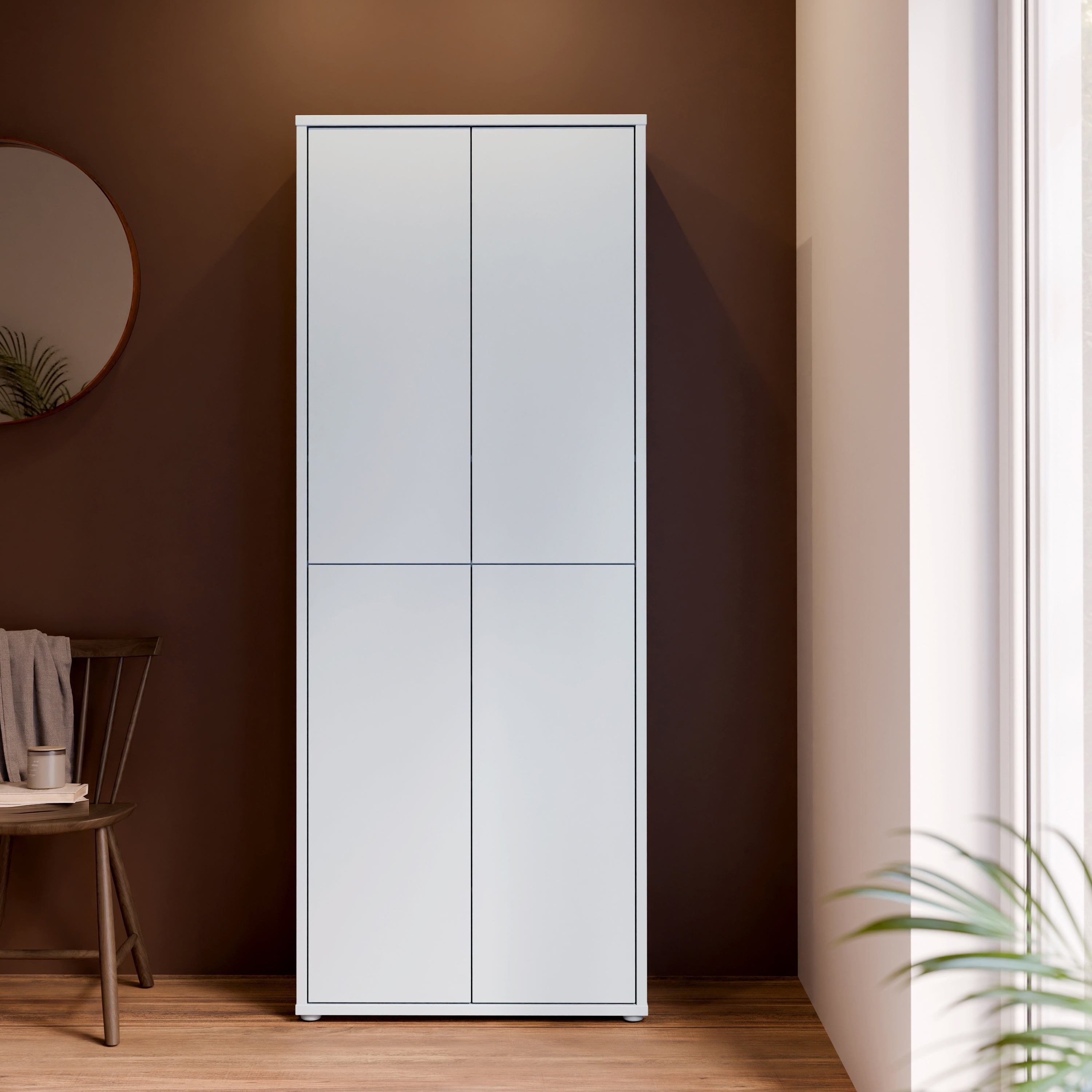 Alice Springs Tall Shoe Cabinet with 4 Doors Push-to-Open in Light Grey
